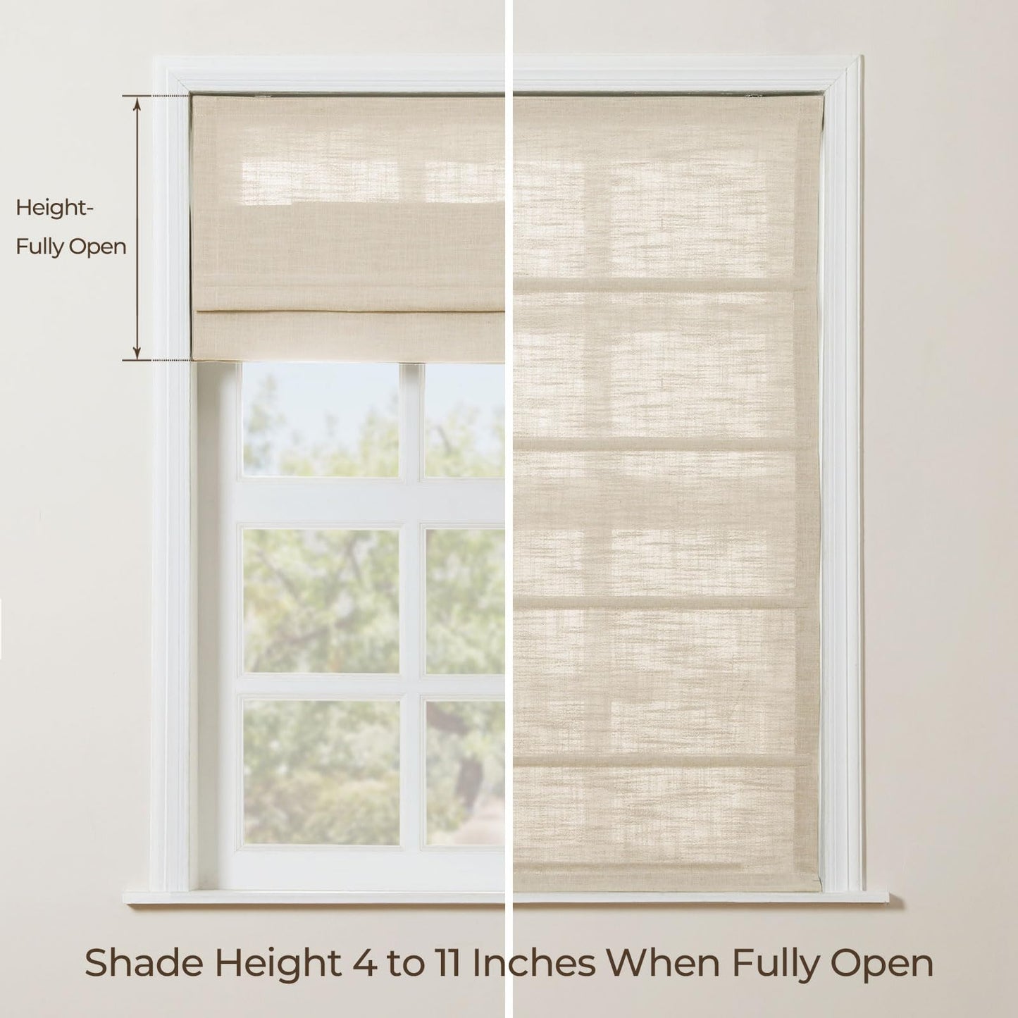 TWOPAGES Linen Roman Shades for Windows Custom Cordless Blinds for Indoor Windows,French Doors,Bedroom, Living Room, Bathroom(Sand Beige, Custom Made)
