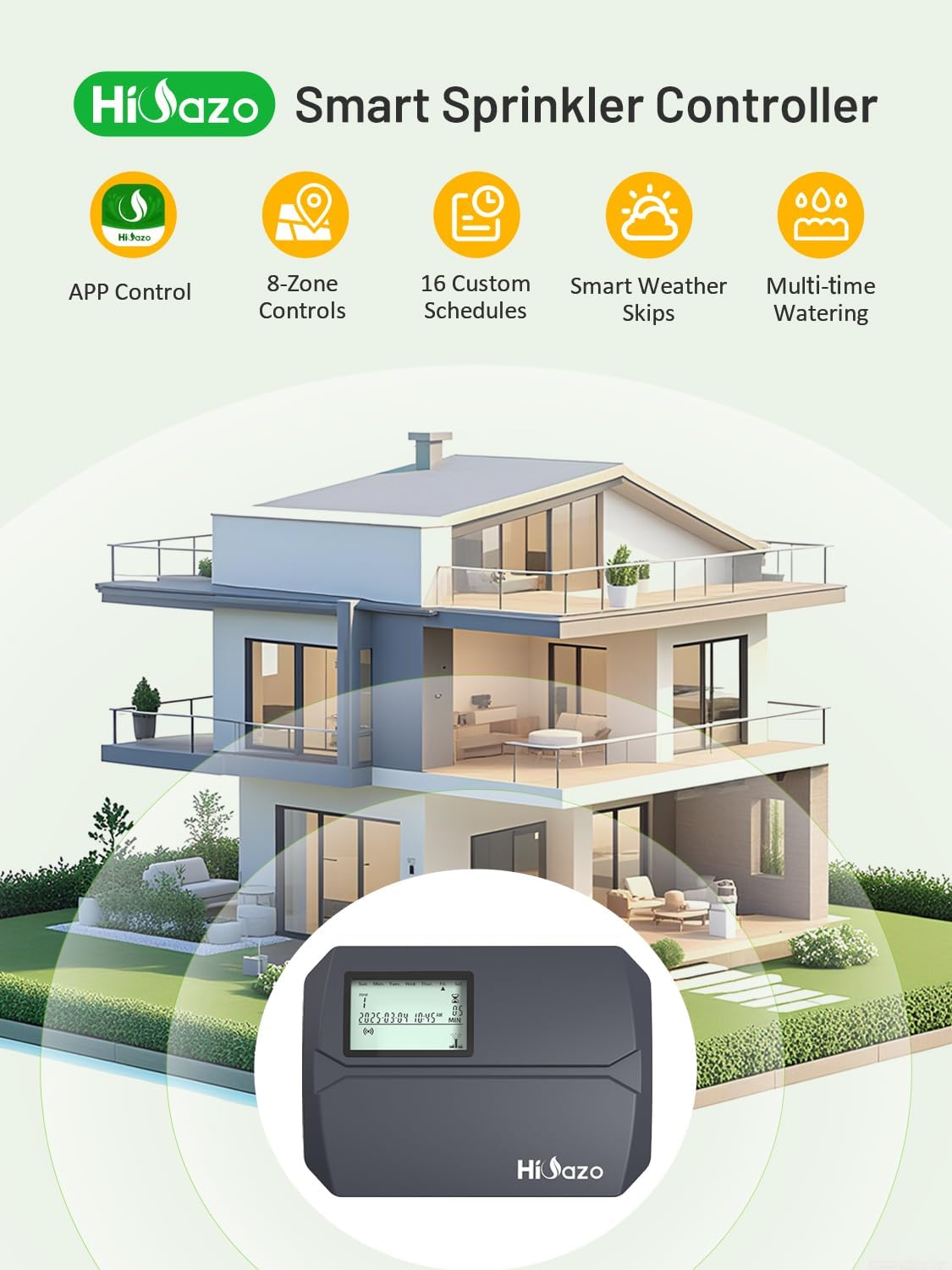 HiOazo Smart Sprinkler Controller WiFi, 8 Zone Irrigation Controller Indoor with Automatic Weather-Based Watering (2025 New Version)