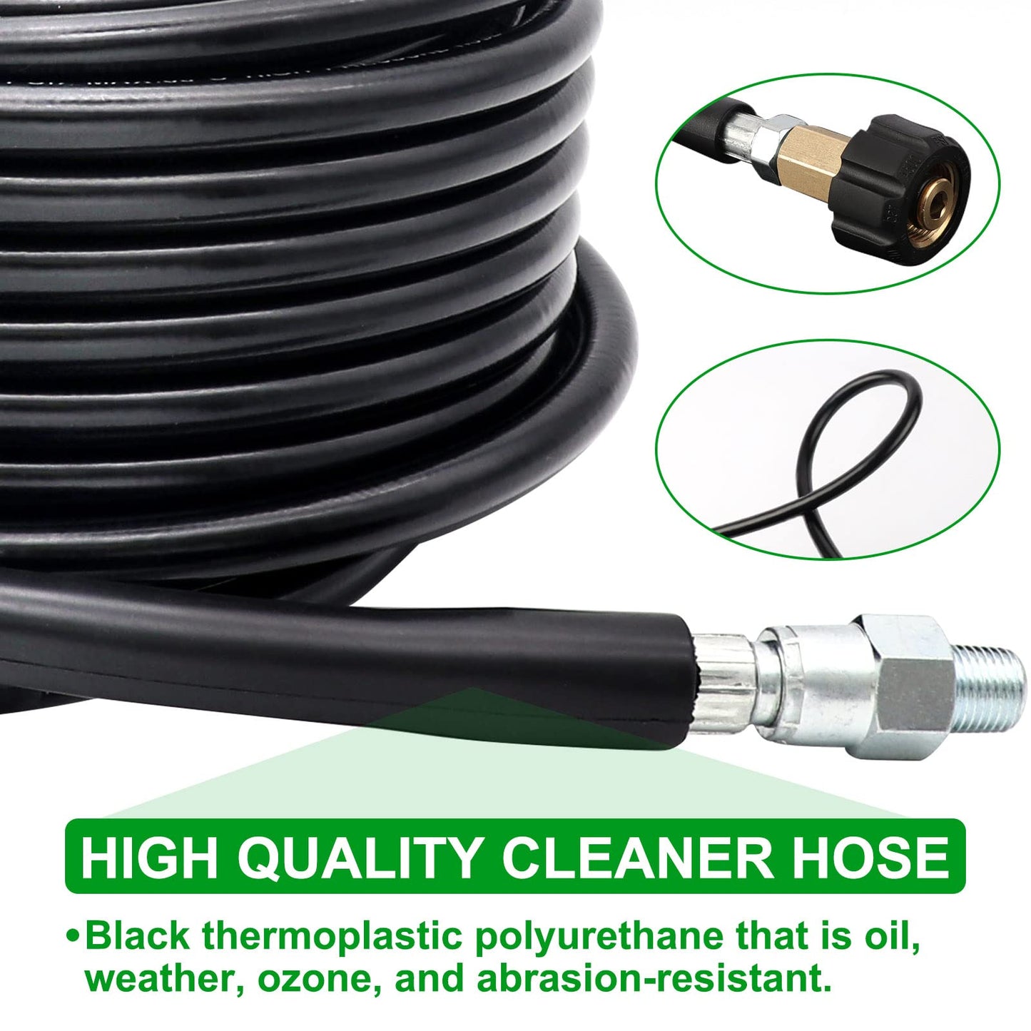 West Bay 150FT Sewer Jetter Kit for Pressure Washer, 5800PSI Drain Cleaner Hose 1/4 Inch NPT, Corner, Rotating and Button Nose Sewer Jetting Nozzle Waterproof Tape Pearl Corsage Pin with 2Pcs Spanner