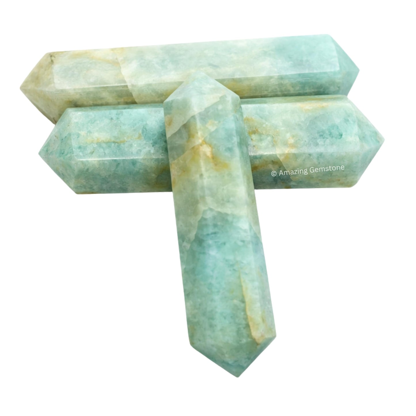 Aquamarine Crystal Points Bulk Healing Crystals and Stones - Pack of 3 Double Terminated Healing Wand Point Bulk Crystals for Crafts, Crystal Grid, DIY Work - Premium Crystals for Beginners Gifts