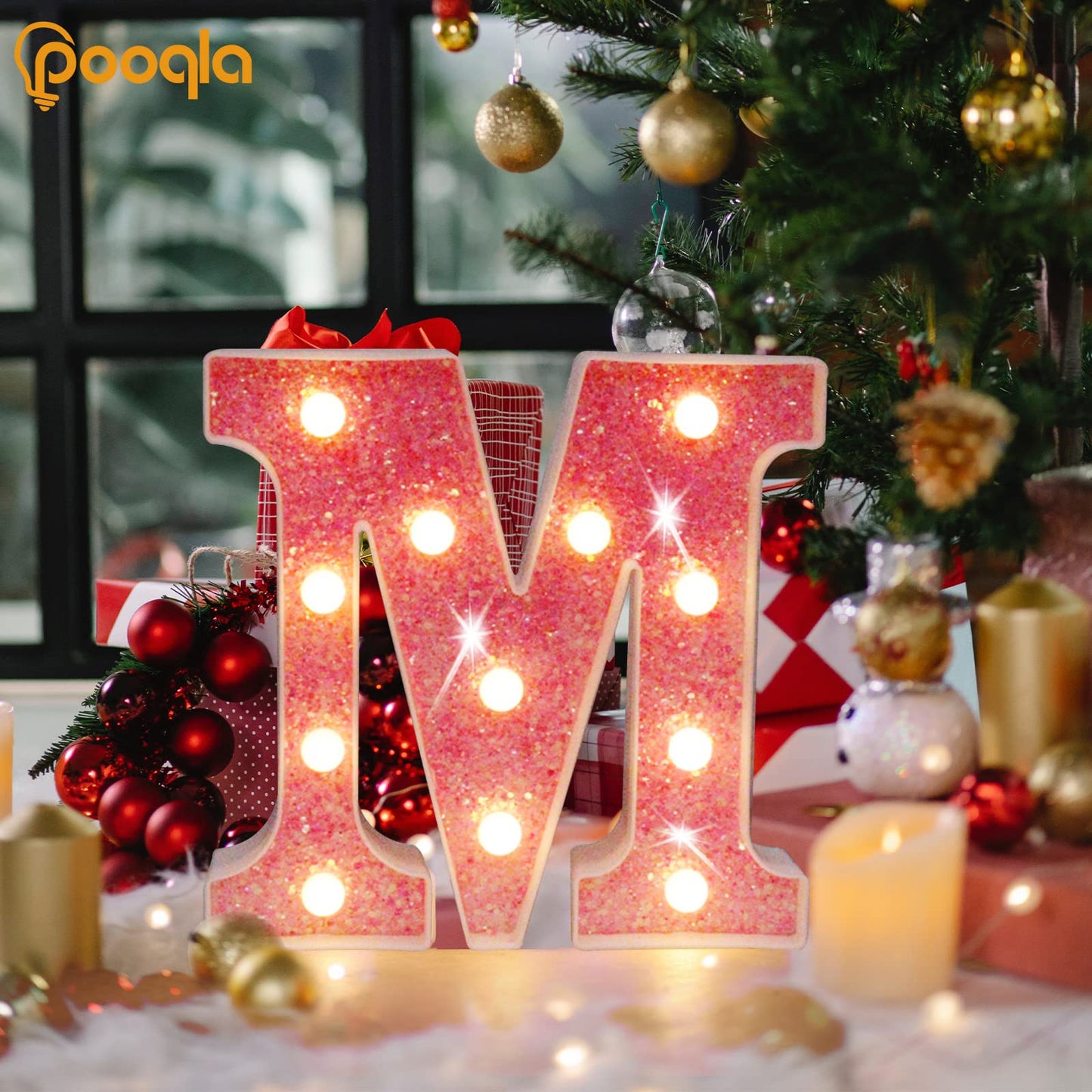 Pooqla LED Marquee Letter Lights, Light Up Pink Letters Glitter Alphabet Letter Sign Battery Powered for Night Light Birthday Party Wedding Girls Gifts Home Bar Christmas Decoration, Pink Letter A