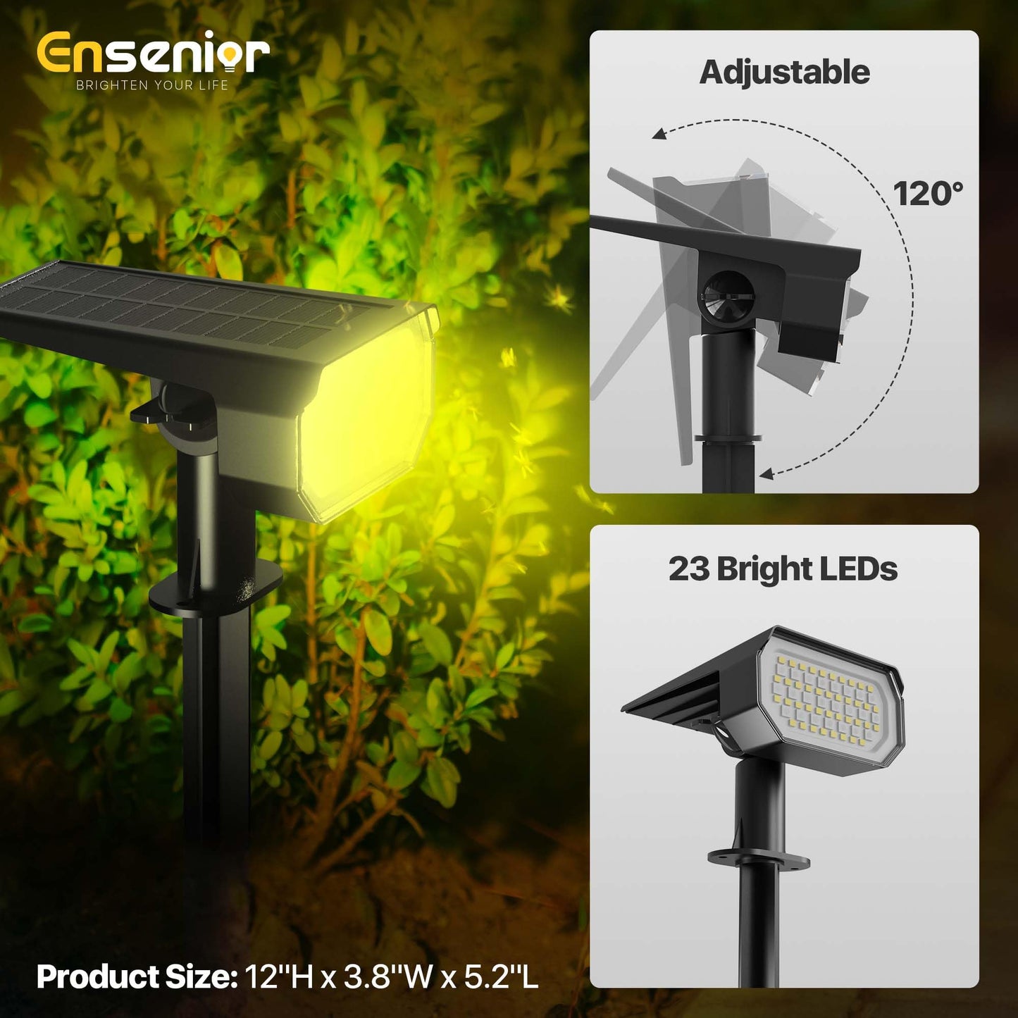 Ensenior Solar Spotlights Outdoor Waterproof RGB 7+1 Color Changing Landscape Lighting, Pack of 10, Model CP2-13CM-RGB-10-BL-ZY-M02