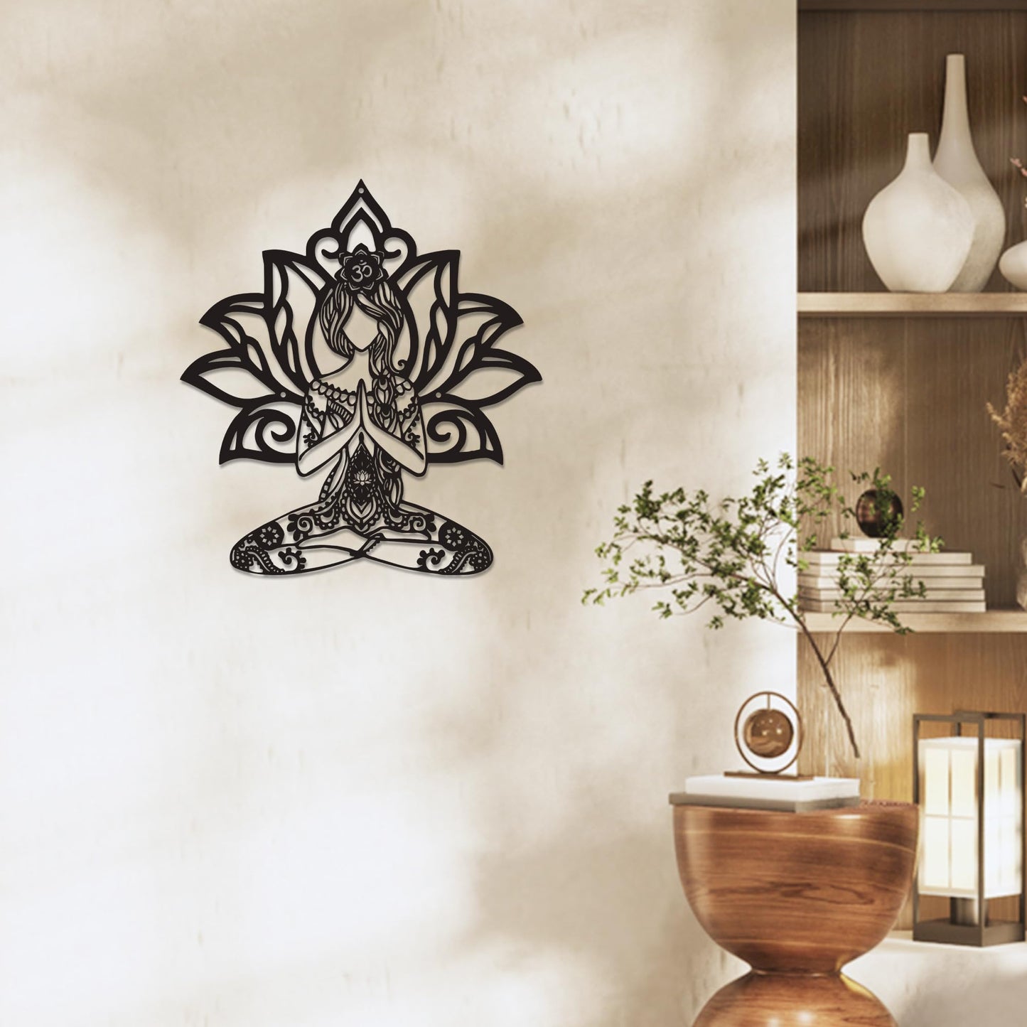 Rajukit Zen Wall Art–Meditating Girl & Lotus Metal Wall Decor–Serene Meditation & Yoga Room Decor for Mindful Spaces