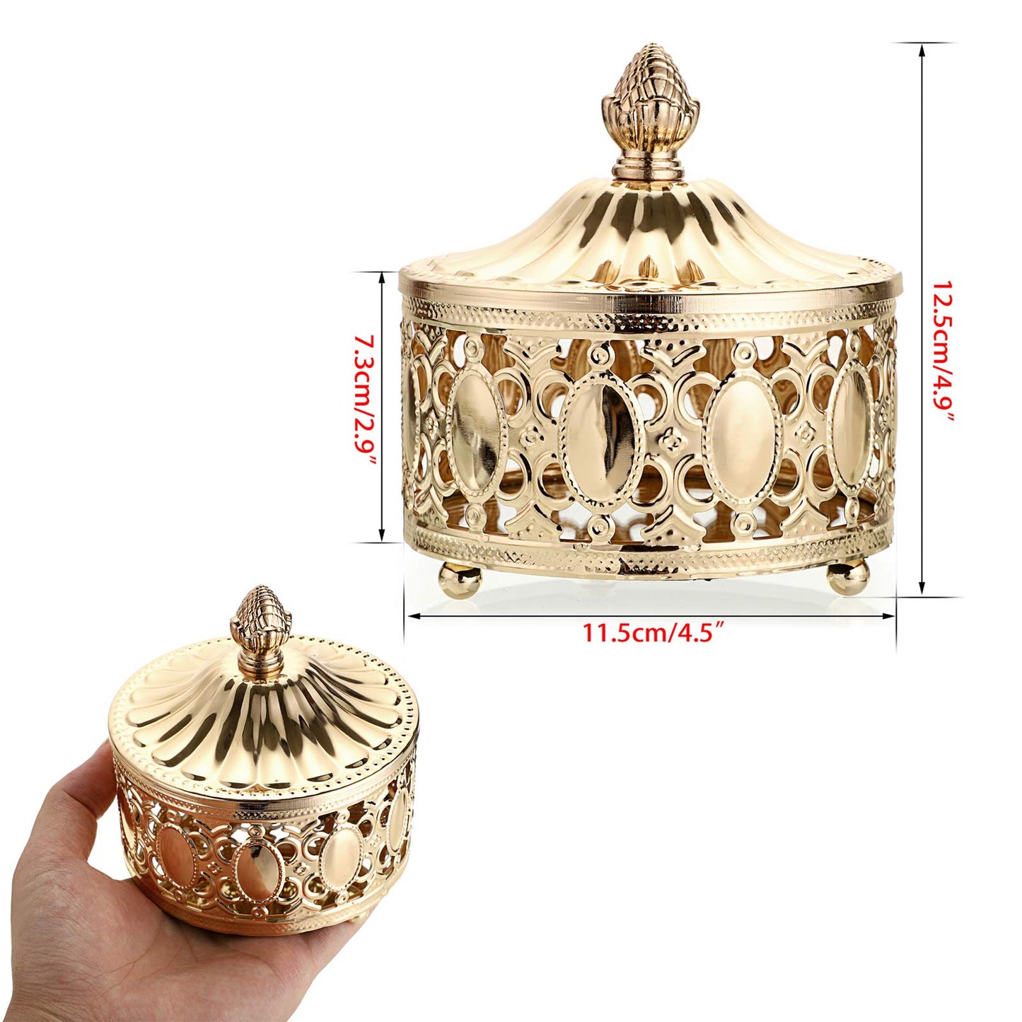 Hipiwe hollow out Metal Jewelry Box with Lid - Gold Mirrored Jewelry Trinket Organizer Ring Earrings Necklace Home Decor Storage Box, Chest Keepsake Gift Box for Women