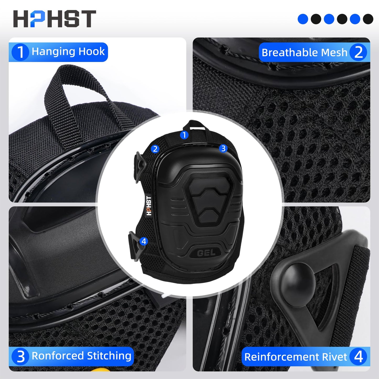 HPHST Professional Heavy-Duty Work Knee Pads with Gel & Foam Cushion – Slip-Resistant Support for Construction, Flooring, and Gardening (Black)