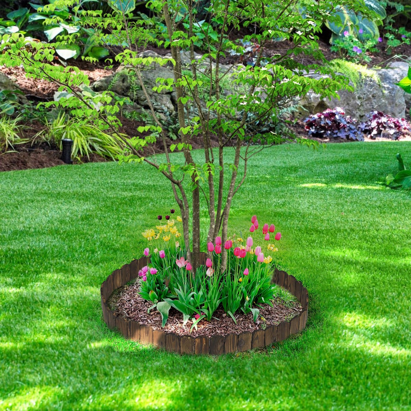 9.6ft L x 3.9in H Landscape Edging - Sturdy Anti-Corrosive Wood Garden Edging Border, Low-Profile Blends into Nature, for Yard Flower Bed Path Decorative Tree Fence, 1 Pack