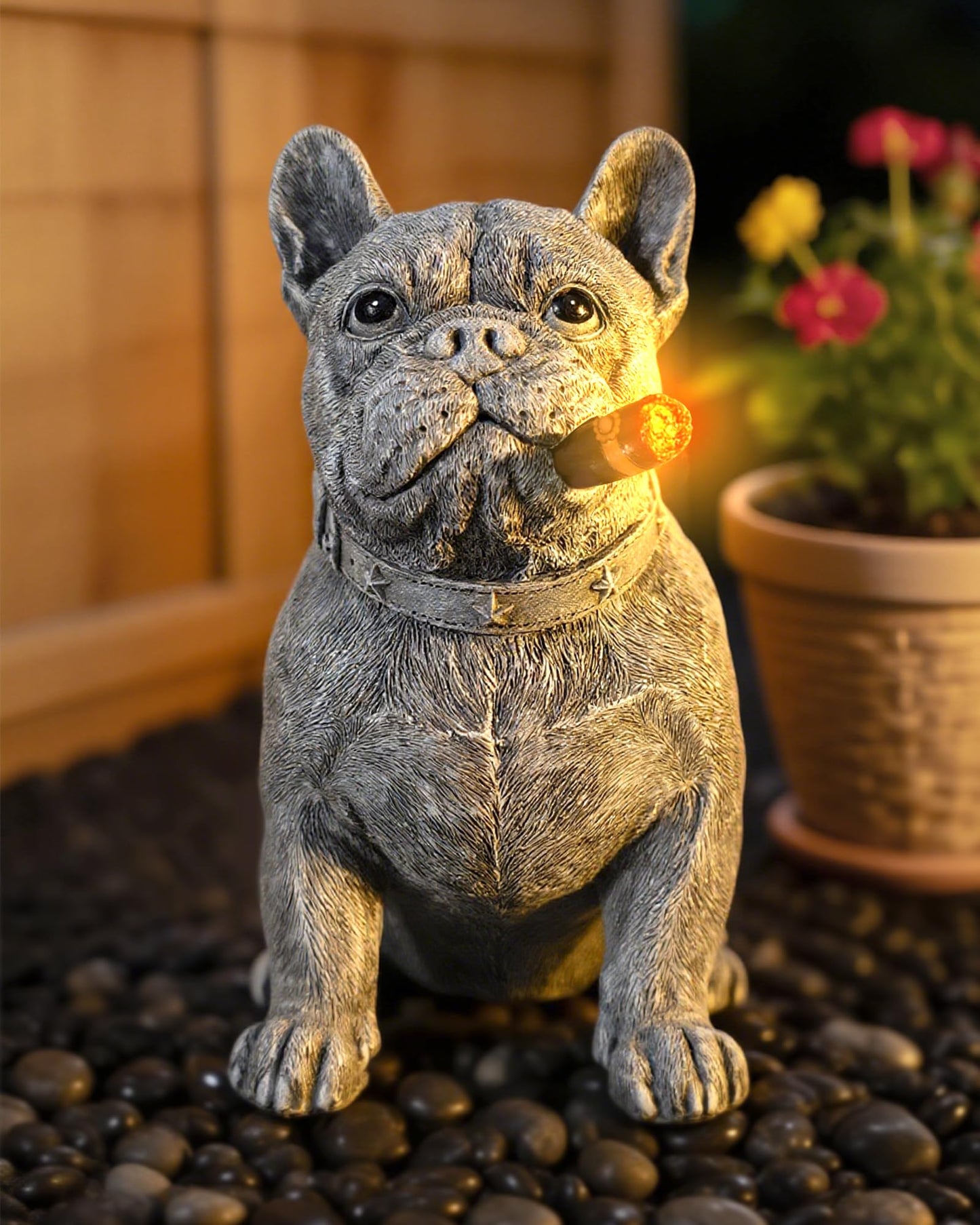 Miggley Dog Solar Garden Statue with LED Light - Outdoor Yard, Lawn, Patio French Bulldog Decor - Unique Birthday Housewarming Gift for Dad, Mom, Men, Women