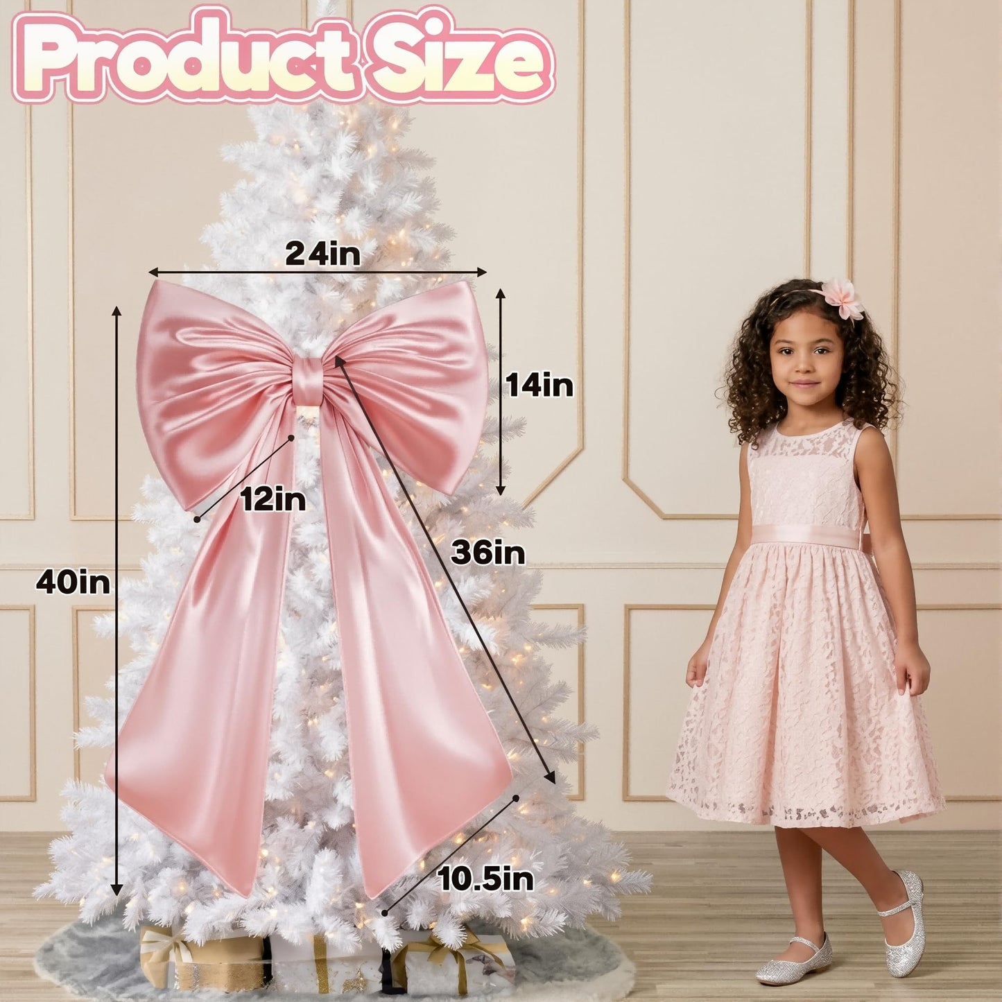 40*24 Inch Satin Ribbon Large Pink Bow, Giant Bow Decor with Premium Satin, Reusable 3D Shape and Easy Hang, Ideal for Coquette Party Decorations, Wedding, Bridal Shower, Backdrop and Bedroom Decor