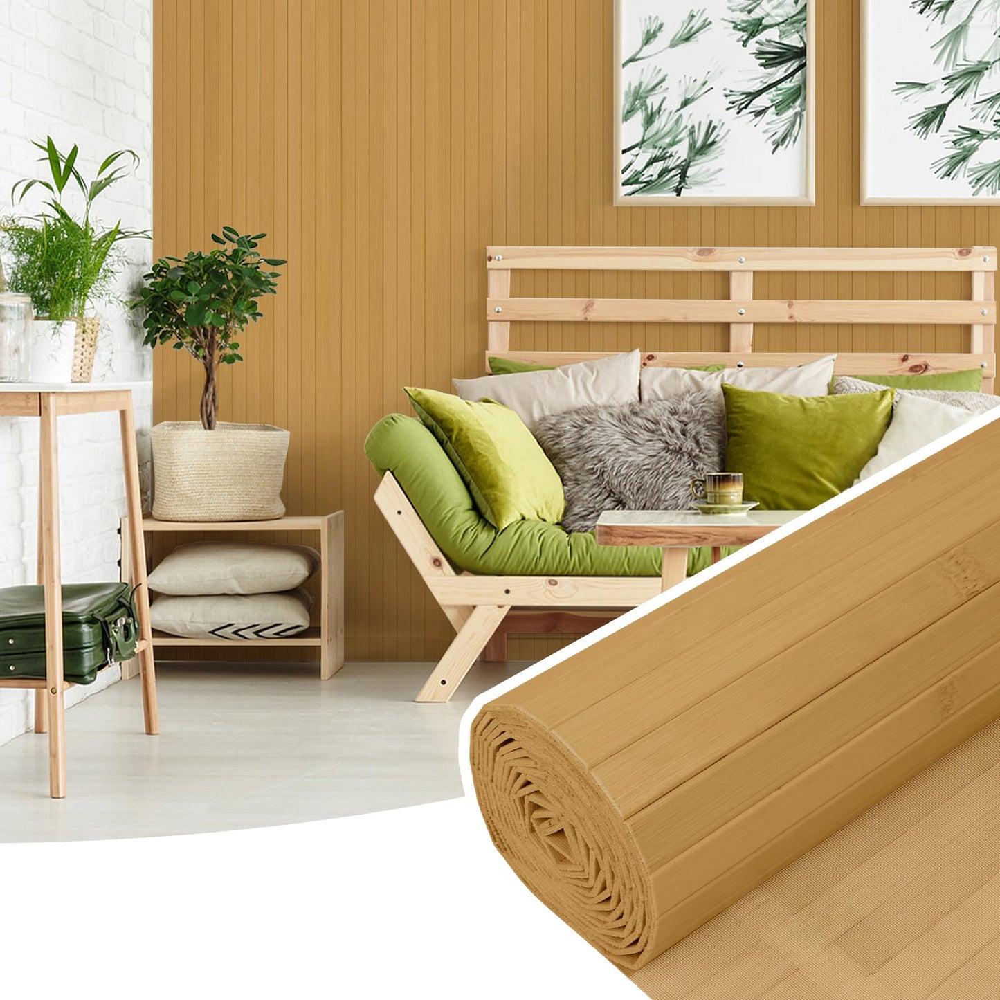 Bamboo Wall Panel for Interior Wall Decor, Renewable Pole Wrap Wainscoting Roll Bamboo Covering Paneling for Wall Ceiling Office Bedroom Living Room (48" H x 96" L, Carbonized)