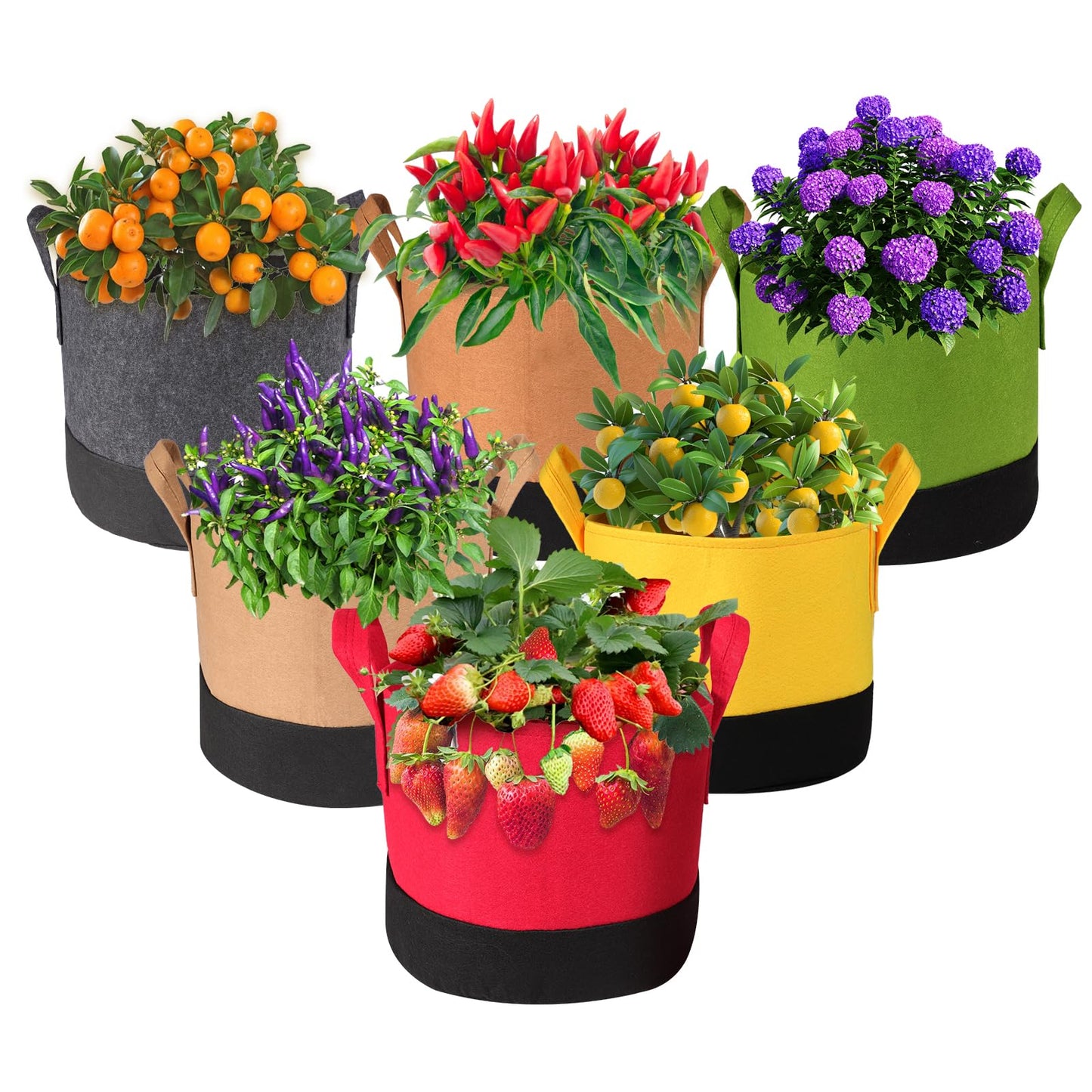 Xmpmrb Grow Bags 5Gal/7Gal/10Gal * 2 ，6 Pack Vegetable/Flower/Plant Grow Bags ，Plant Fabric Pots with Handles for Garden and Outdoor Planting (6 Colour, 5Gal/7Gal/10Gal*2)