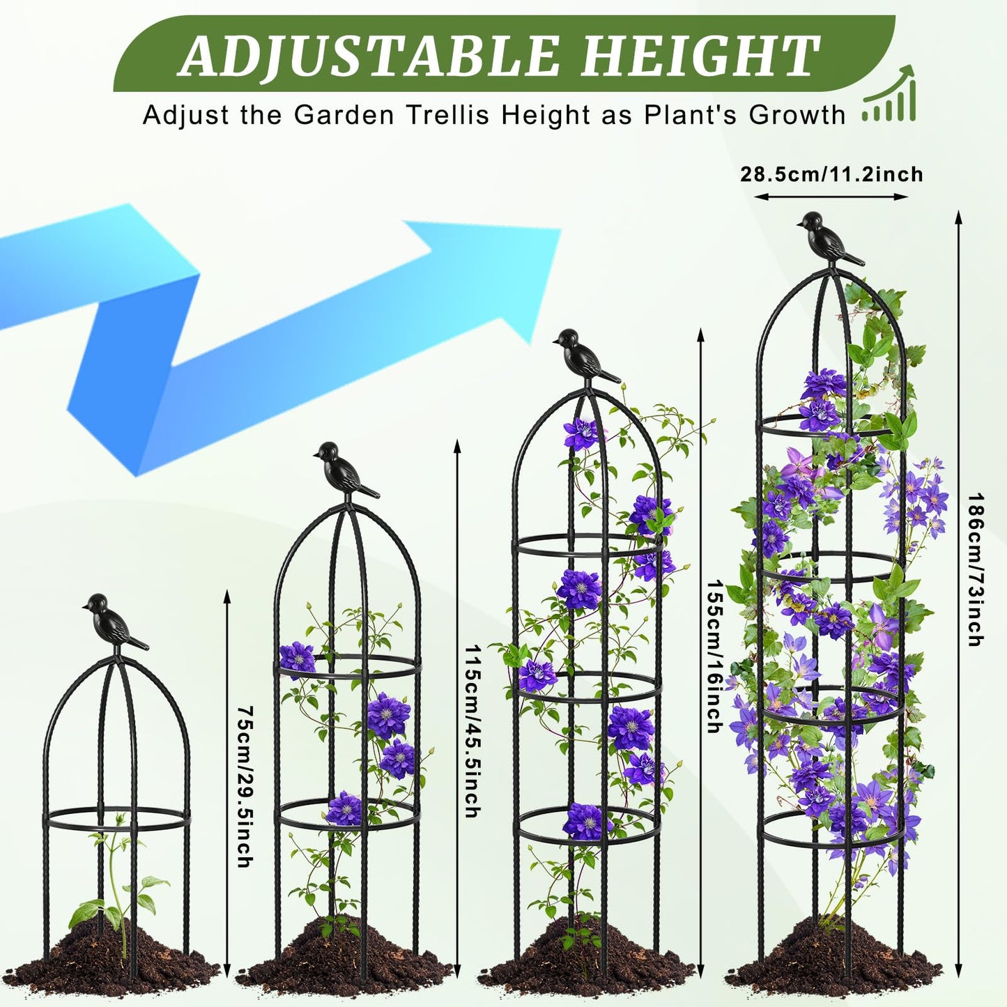 Fabulas Obelisk Trellis for Climbing Plants, 6 Ft Garden Obelisk Trellis Rustproof Plastic Coated Metal Vine Plant Support Cage for Pots, Morning Glory, Clematis, Rose, Indoor and Outdoor Use, 1 Pack