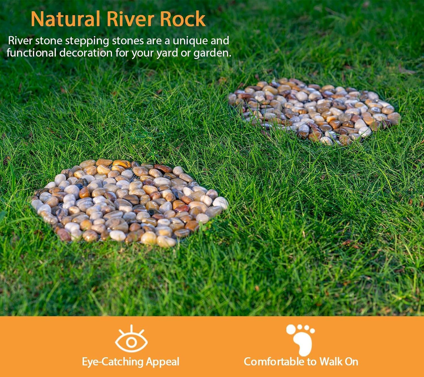 Qualdout River Rocks Stepping Stones Pavers Outdoor for Garden Walkway, Pebbles Polished Gravel for Yard Lawn Patio Pathway Landscaping, Set of 6 (Hexagon)