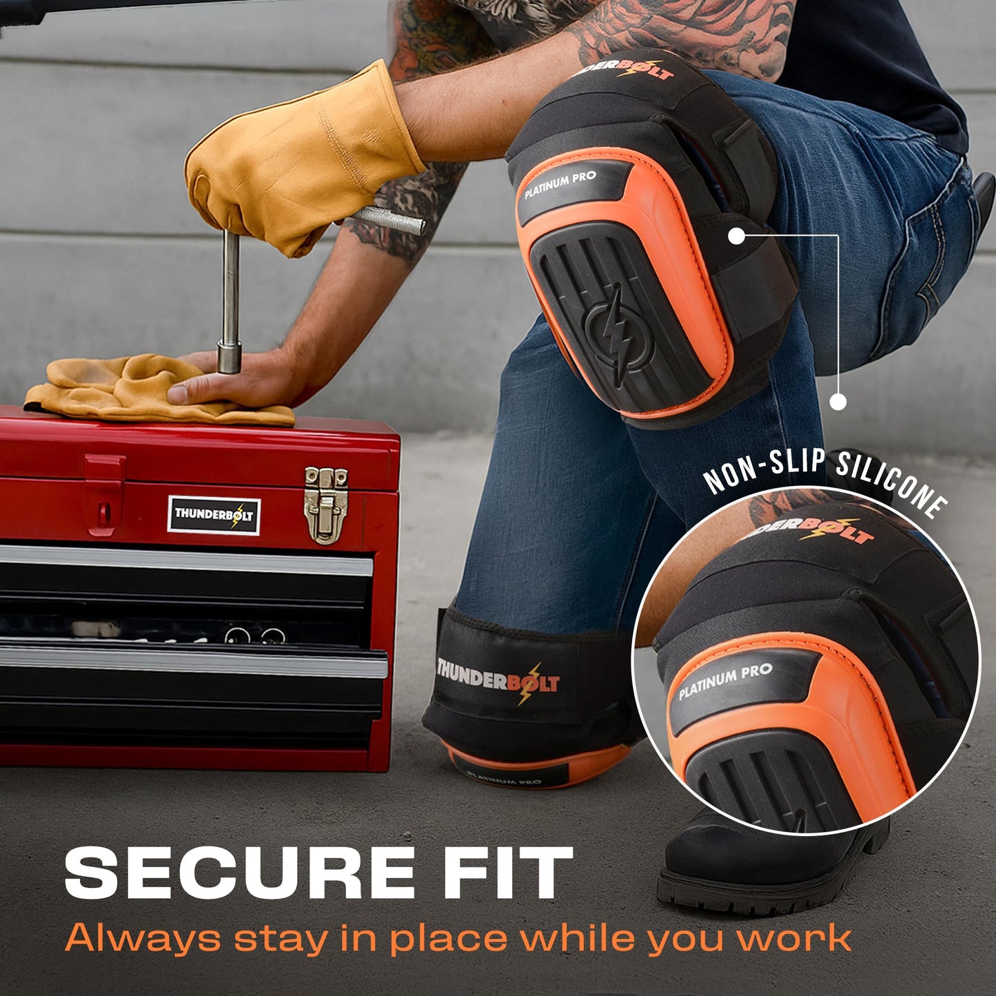 Thunderbolt Knee Pads for Men Construction Knee Pads for Work for Men and Women with Double Gel for Gardening Flooring Roofing Heavy Duty with Extra Thick Foam and Strong Adjustable Non-Slip Straps