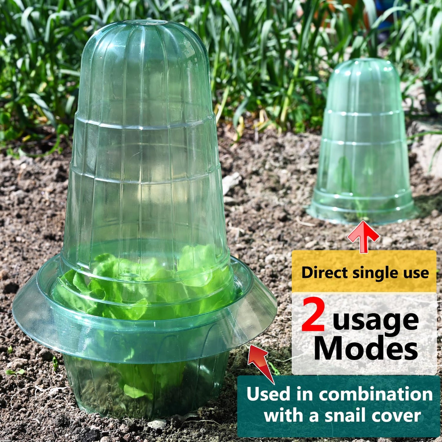 Fshow Upgraded Garden Cloches for Plants, Reusable Bell Plant Protector, Garden Protection from Animals Snails Birds Chickens Insect， Compatible with Slug Collar (Green 10 Pack)