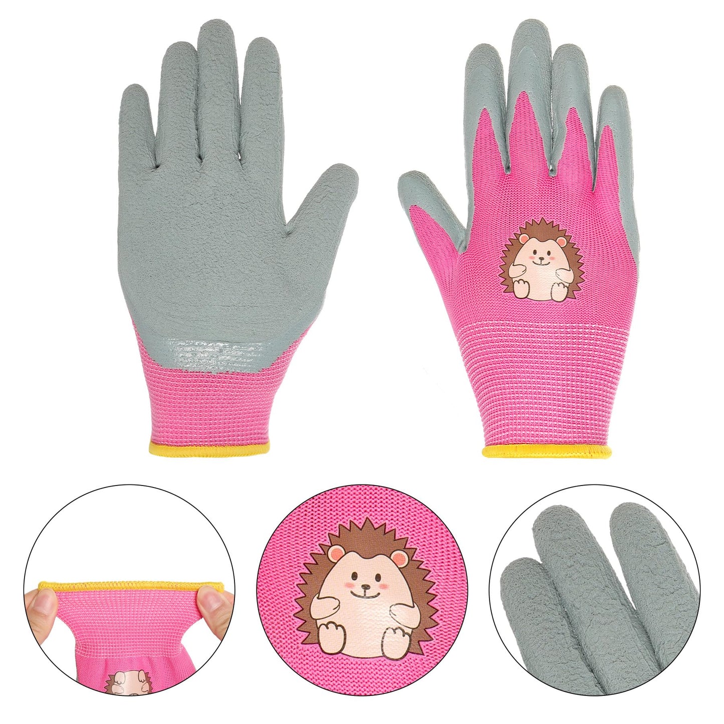 Hmxpls 3 Pairs Kids Gardening Gloves, Toddler Work Gloves, Kids Garden Gloves, Children Rubber Coated Gardening Gloves for Digging Weeding Landscaping (A, Small)