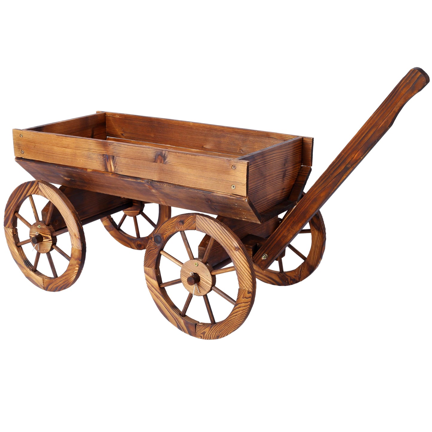 Wood Wagon Flower Planter Pot Stand W,Wheels Home GOutdoor Decor