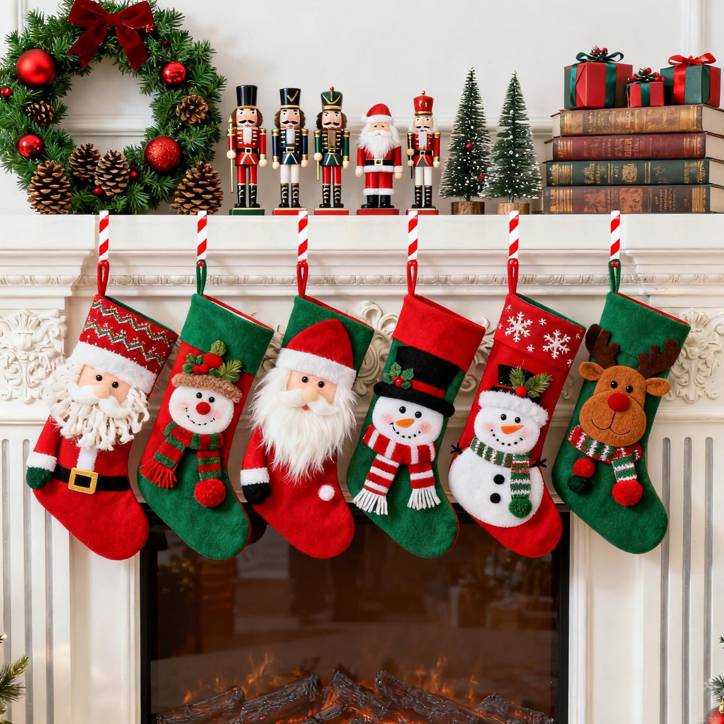 Stocking Holders for Mantle Set of 6, No-Slip Stocking Hangers for Mantel Multi-Use Christmas Stocking Holder Hooks for Fireplaces Mantle, Wreath, Hat, Gift Christmas Party Decorations