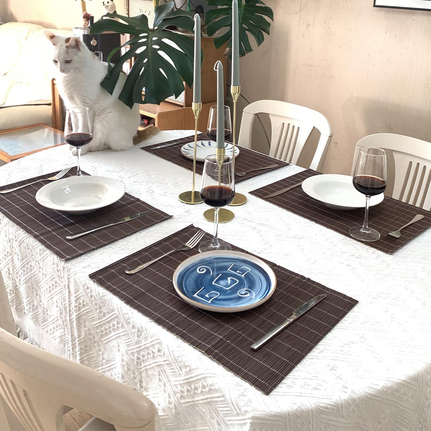 ANDSTAR 8-Pack Natural Bamboo Placemats Set - Reusable Rectangular Heat Resistant Table Mats for Everyday Use, Camping, Picnics, Party Decor - Easy to Clean & Store, Lightweight (Coffee)
