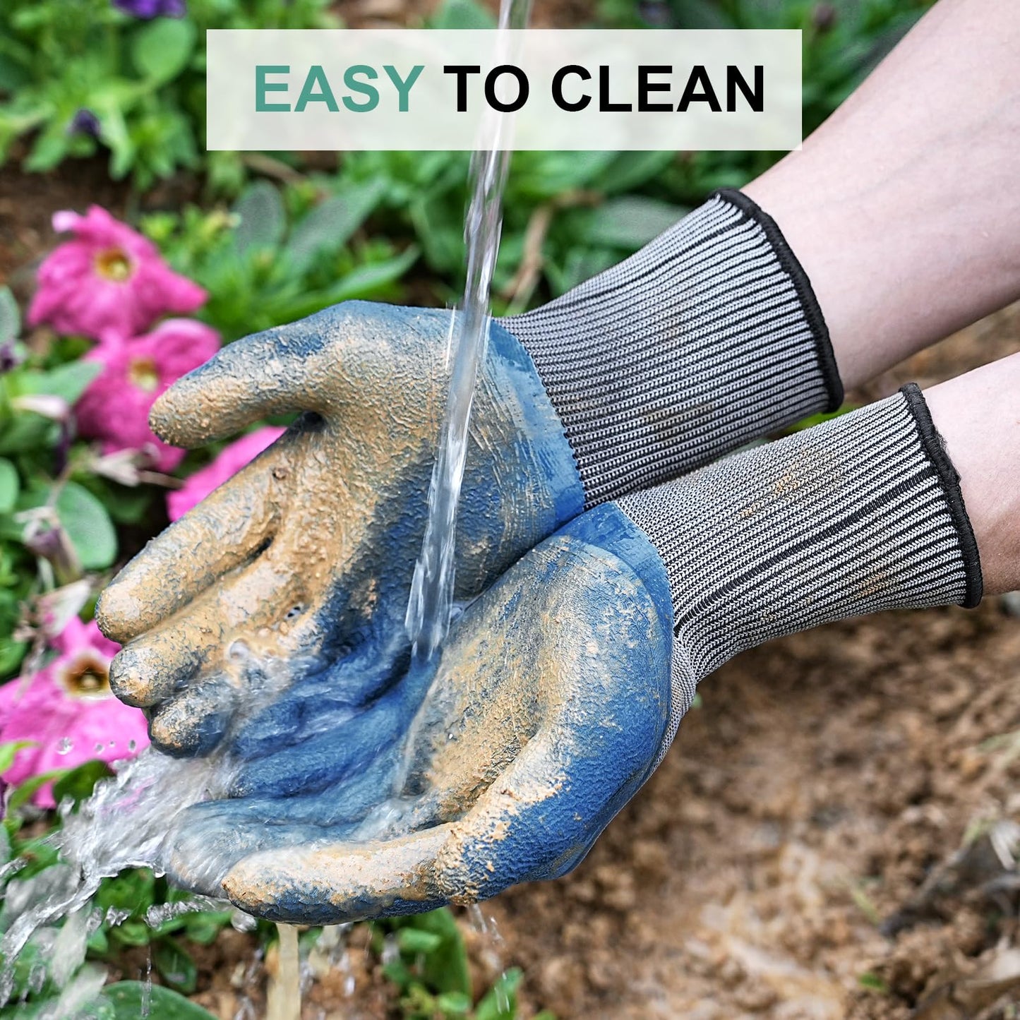 Trifabricy Garden Gloves for Women Men - 6 Pairs Breathable Hard-wearing Latex Coated Gardening Gloves for Women, Indoor/Outdoor Protective Working Gloves with Grip, Blue & Grey