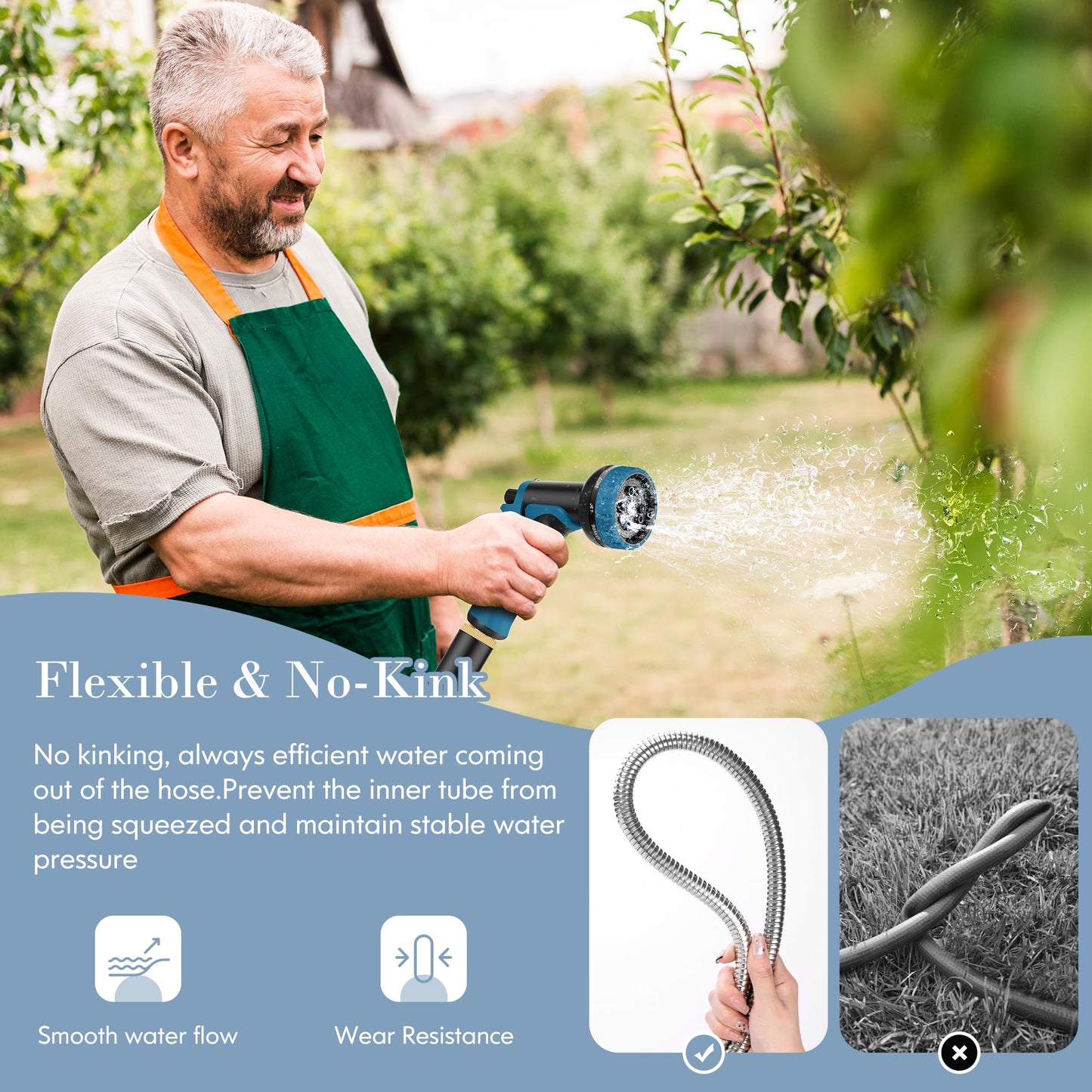 Advinski Garden Hose 50FT, Water Hose with 10 Function Nozzle, Garden Hose with Leak-proof Connectors, No-Kink, Lightweight, Puncture-proof,550PSI, Hose for Outdoor, Yard