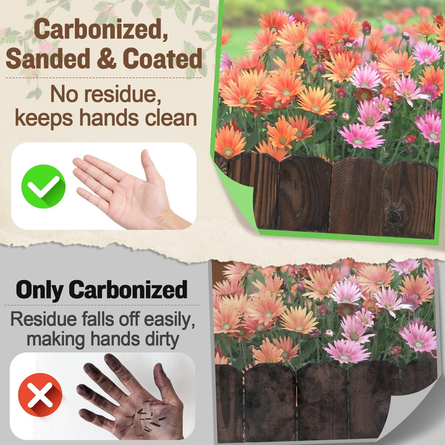 9.6ft L x 3.9in H Landscape Edging - Sturdy Anti-Corrosive Wood Garden Edging Border, Low-Profile Blends into Nature, for Yard Flower Bed Path Decorative Tree Fence, 1 Pack