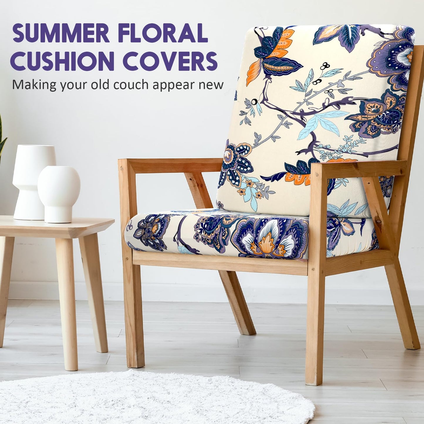 SmoothNovelty 4 Pcs Printed Couch Cushion Covers Stretch Furniture Sofa Washable Floral Replacement Seat Covers for Indoor and Outdoor (Poppy)