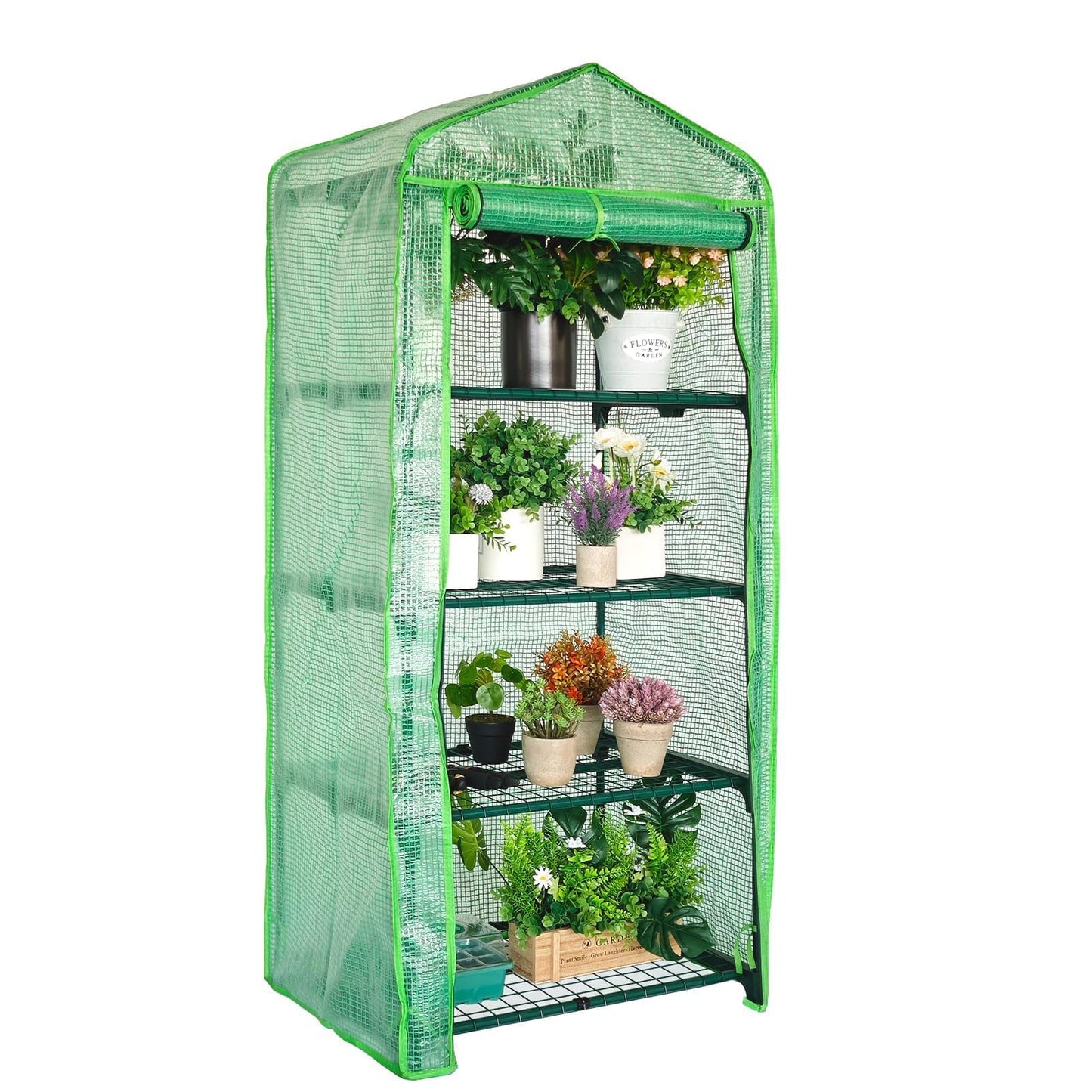 Kelived 4 Tier Mini Greenhouse - Portable Indoor Outdoor Green House with 24lbs Per Shelf, Durable PE Cover & Tool-Free Assembly for Garden Balcony Patio Backyard