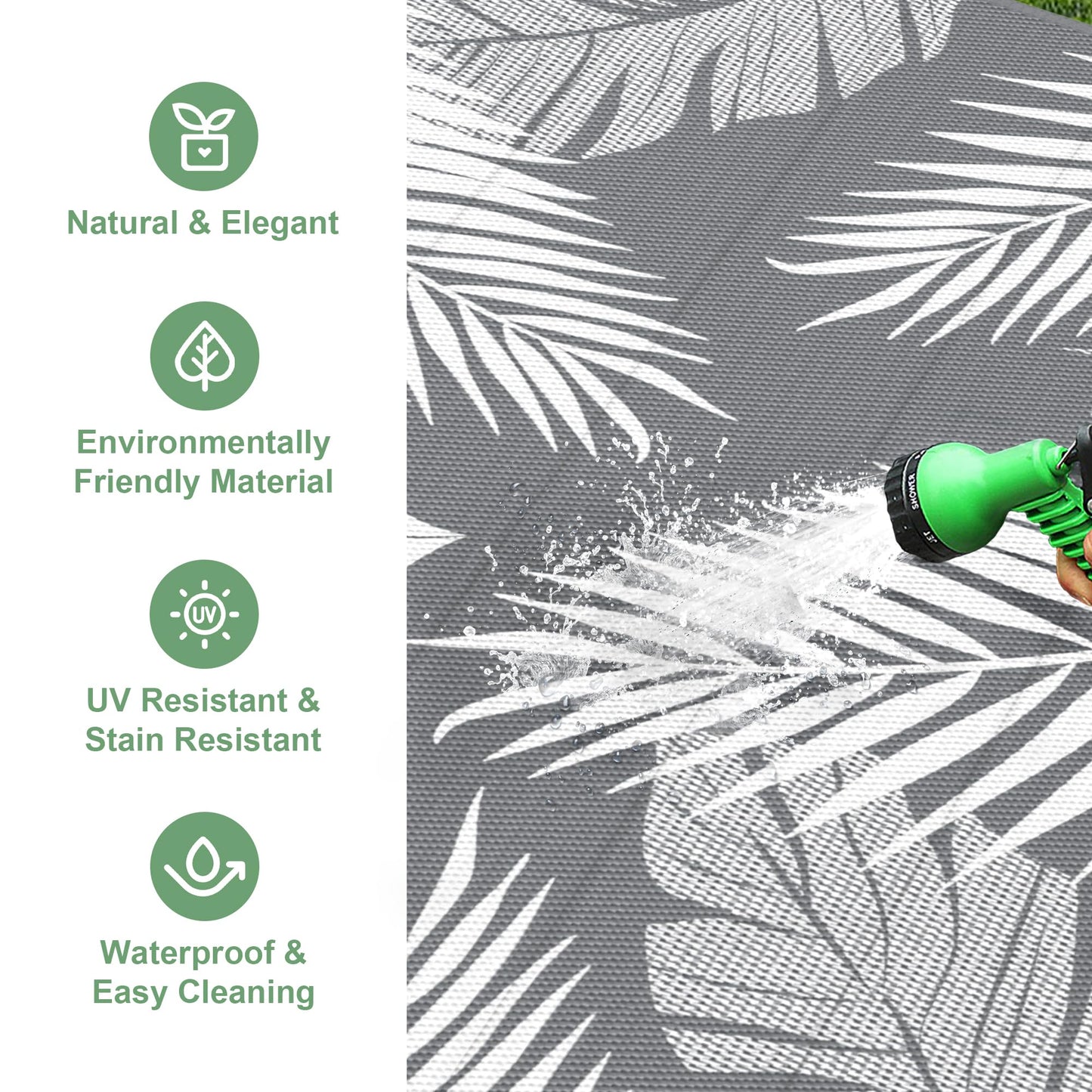 sarben Outdoor Rug 8’x10’ Waterproof for Patio Clearance, Reversible Indoor Outdoor Plastic Straw Camping Rug Carpet, RV Mat, Large Area Rug for Deck, Backyard, Balcony, Porch, Beach, Grey & White