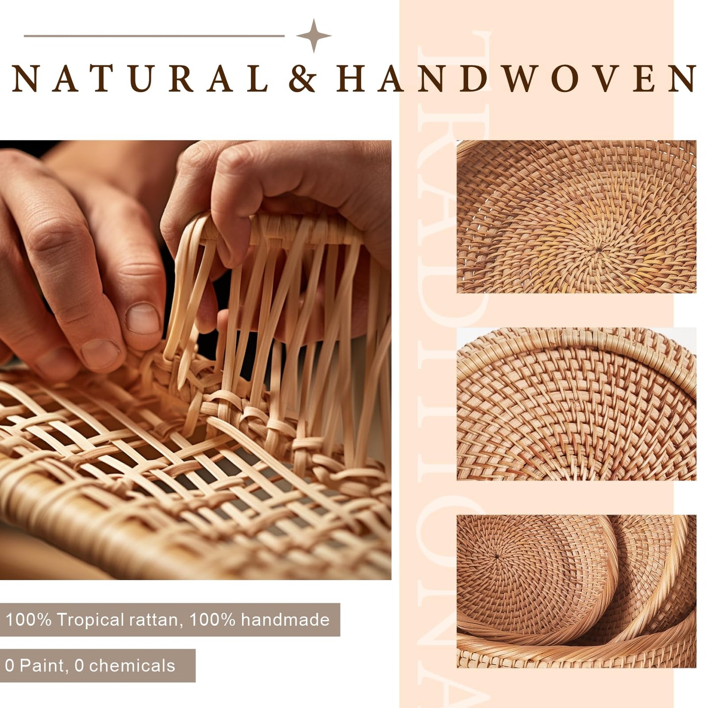 9.2" Medium Round Rattan Wicker Bread Basket, Natural Fruit Basket for Kitchen Counter, Hand Woven Food Baskets, Artisanal Bread Baskets for Serving, Fruit, Vegetable, Snack, key, Etc.