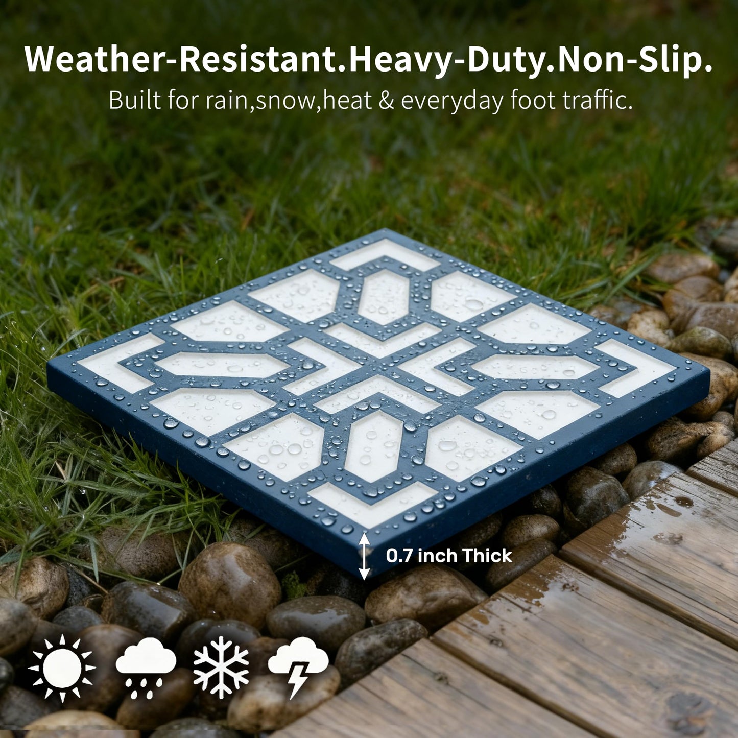 2 Pack Square Stepping Stones, 10” Cement Garden Path Stones in Moroccan Tile Design, Modern Geometric Outdoor Patio Decor, Weather-Resistant (Midnight Indigo)