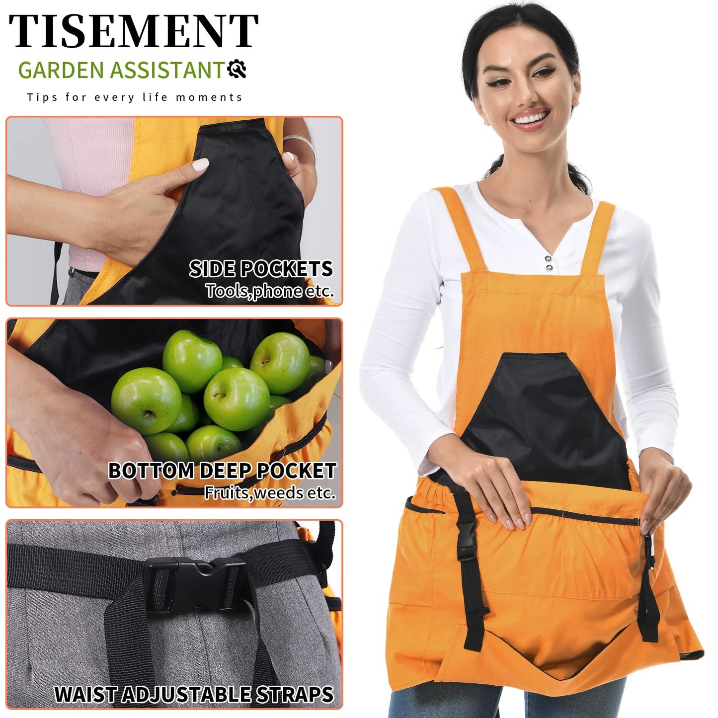 TISEMENT Gardening Apron, 8Oz Waterproof Canvas Garden Apron with Quick Release Pockets for Harvesting, Great Gardening Gifts for Women.