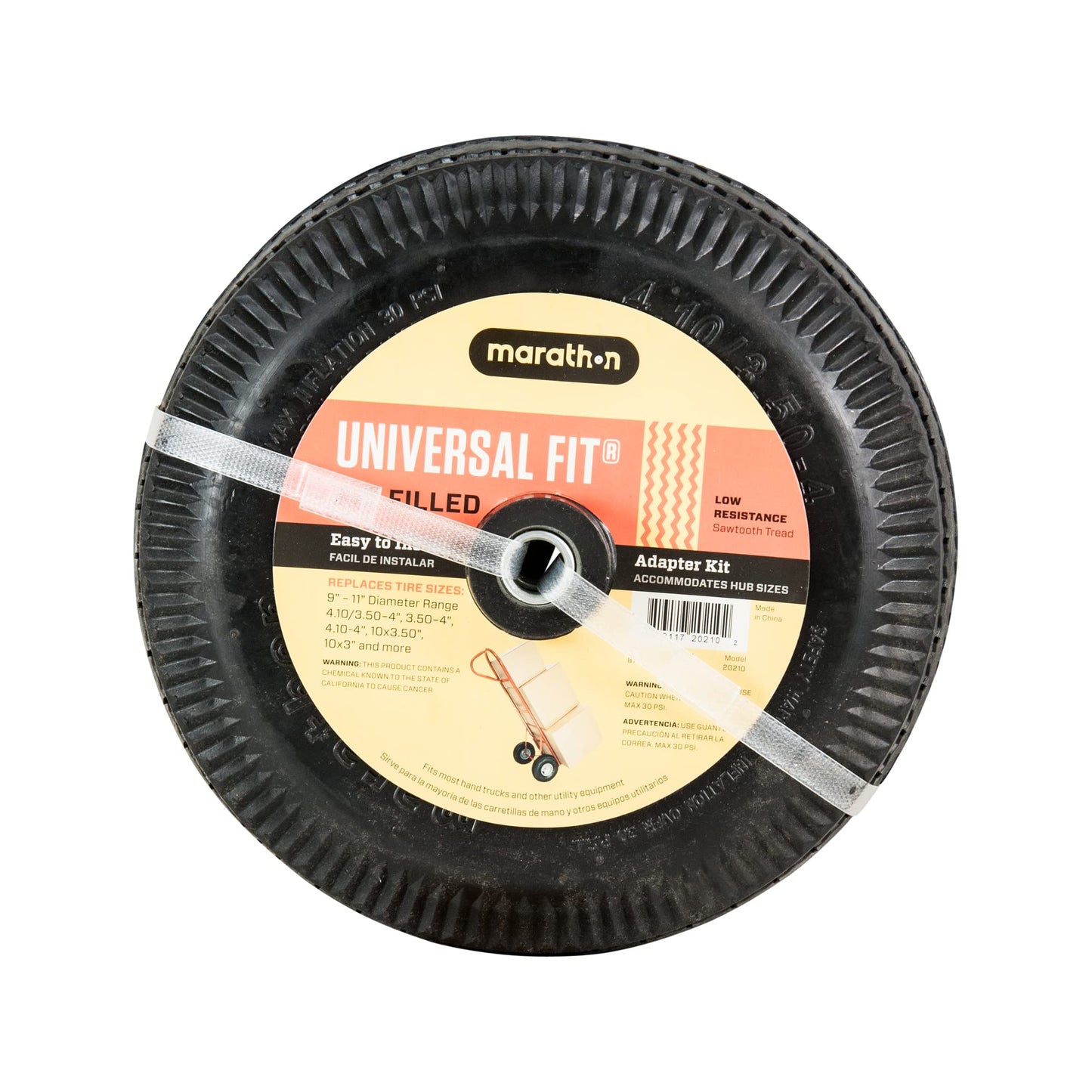 Universal Fit 4.10/3.50-4 Air Filled Hand Truck/Utility Tire, 5/8" Bearings,2.25" Offset to 4" Hub, Adapter Kit Included