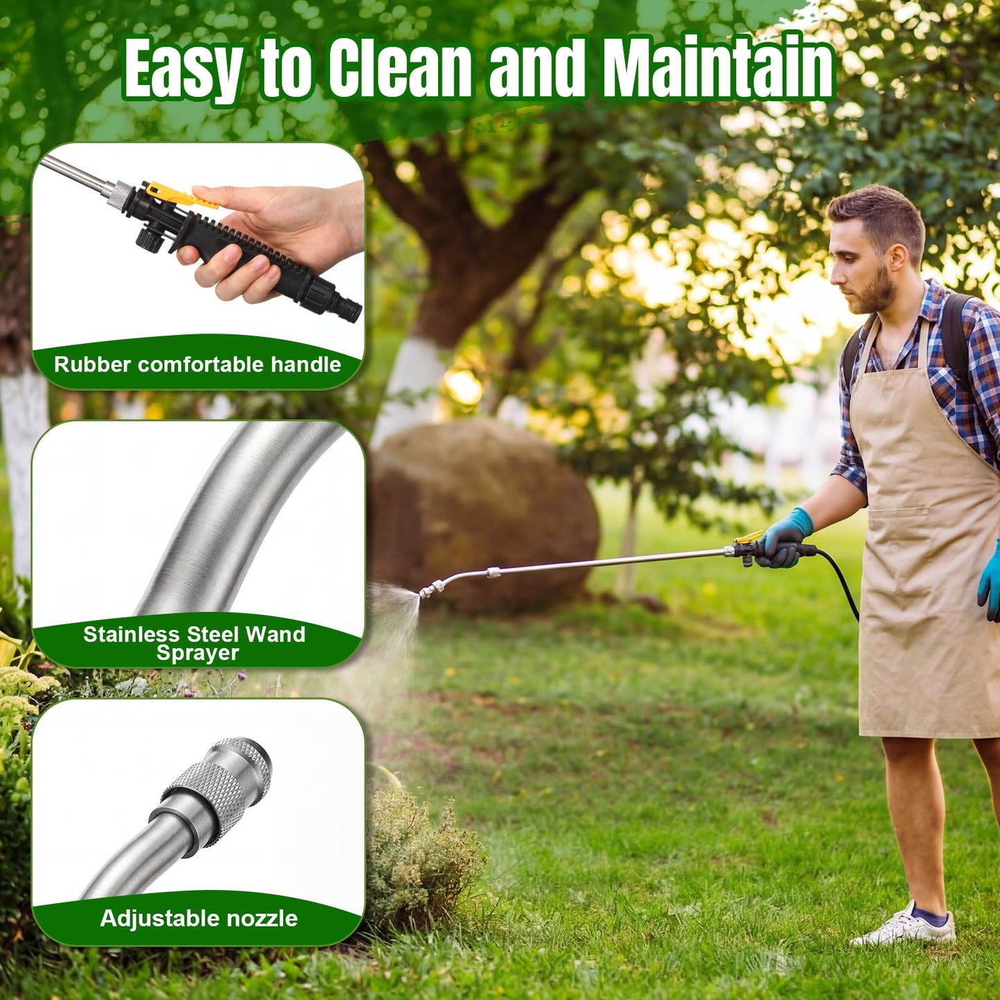 Dunkive 4 Pack Replacement Sprayer Wands with Hoses Compatible with Ryobi 24 Inch Pump Sprayer Part with Adjustable Nozzle Trigger Wand Match 3/8'' Hose Universal Stainless Steel Water Spray Parts