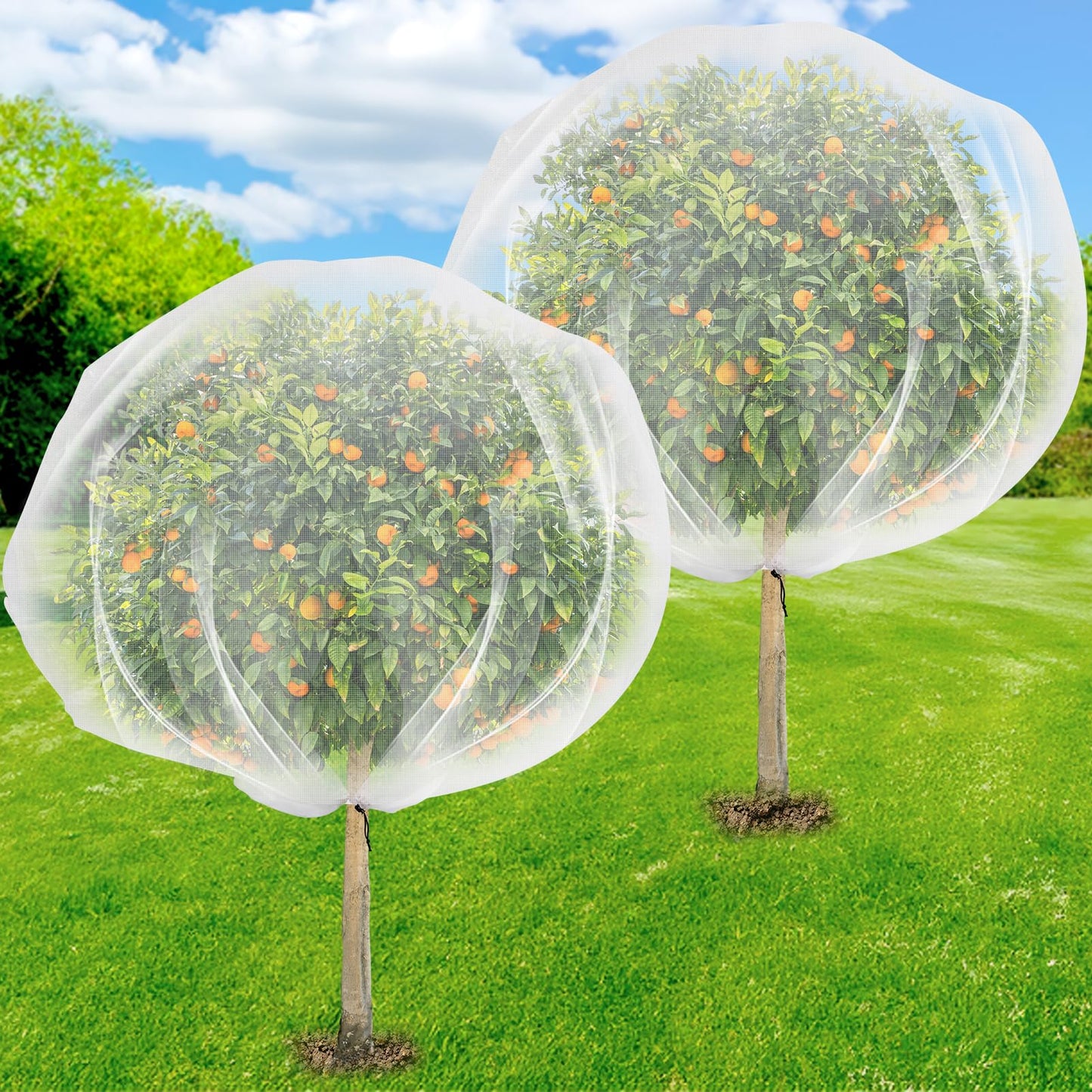 2PCS Fruit Tree Netting with Drawstring, 7 x 6ft Ultra-Fine Mesh Garden Insect & Bird Protection Cover, Breathable Reusable Tree Netting for Citrus, Apple, Peach & Shrubs