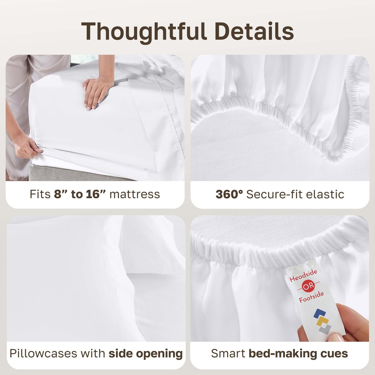 California Design Den Full Size Bed Sheets Set - Luxury 600 Thread Count 100% Cotton Sateen, Deep Pockets with All Around Elastic for a Snug Fit, Durable Bedding Set - White