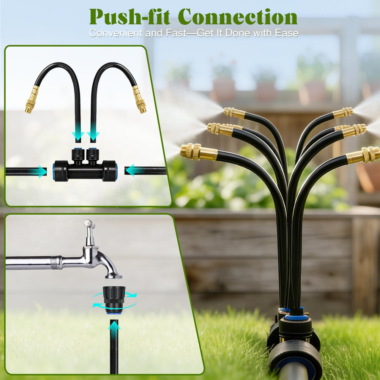 Drip Irrigation System for Garden, Automatic Watering System with Adjustable 360° Copper Spray Nozzles, DIY Drip Irrigation Kit for Yard, Lawn, Greenhouse, Raised Beds & Potted Plants (20FT)