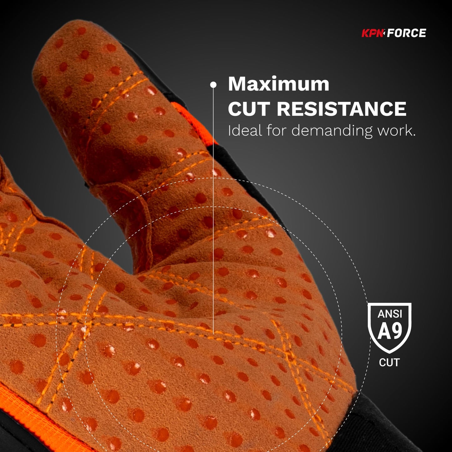 KPN CR5 Work Gloves for Men & Women, Cut & Impact Resistant with Dotted Synthetic Palm Grip, for Mechanical & Heat Hazards - Large (Pack of 1)