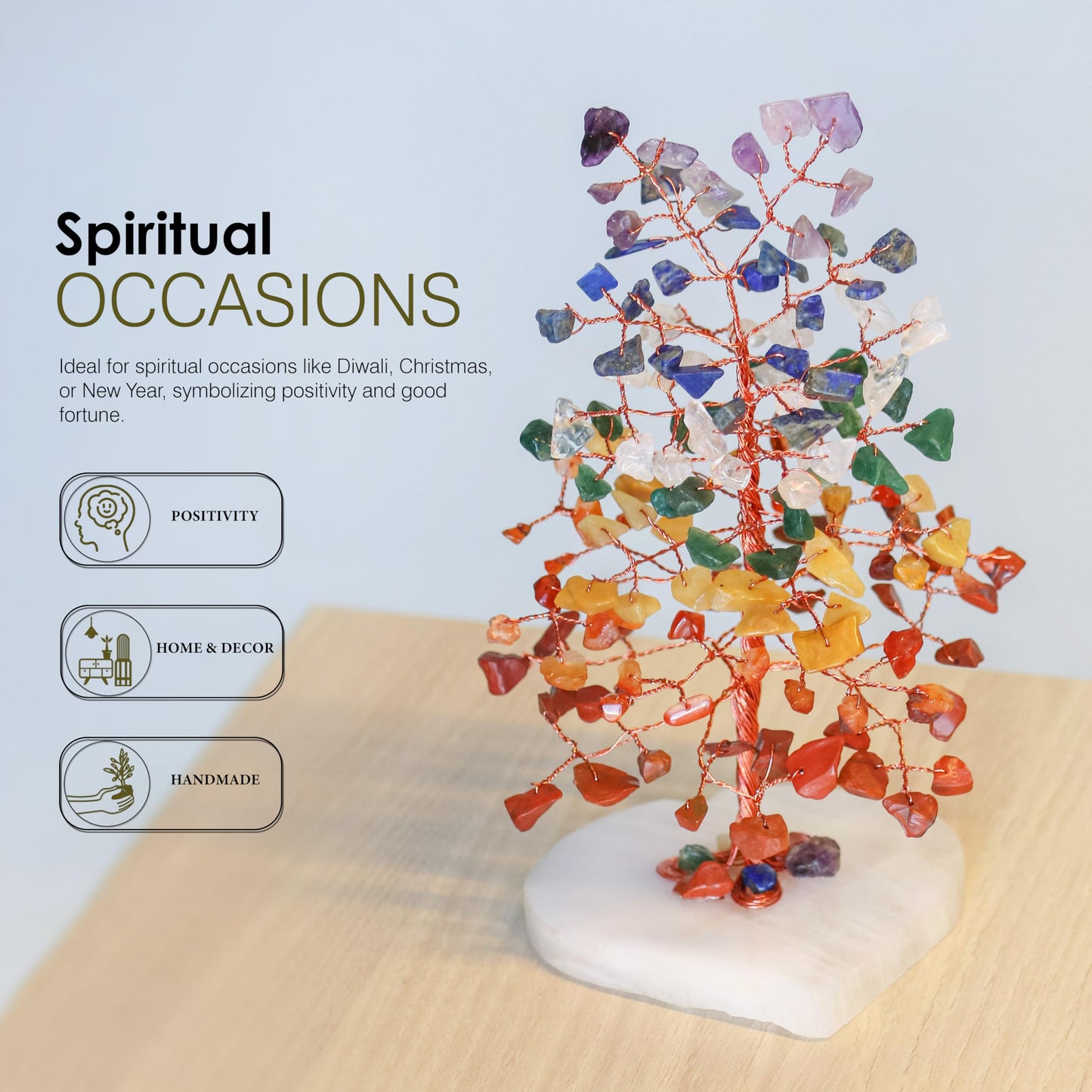 Crocon® 7 Chakra Quartz Heart Base Crystals Tree, Birthday Gifts for Women, Men & Friends, Tree of Life Crystals and Healing Stones, Home Decor, Women Gift Ideas, House Warming Gifts New Home for Mom