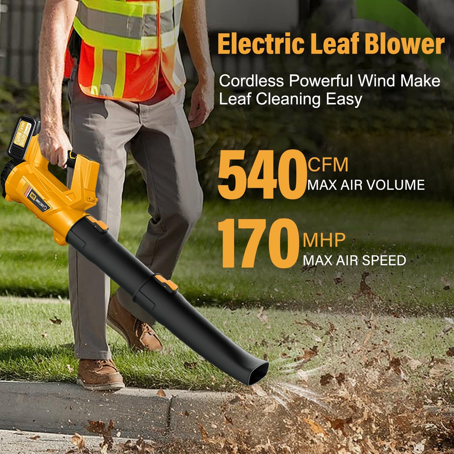 Leaf Blower, 20V Leaf Blower Cordless with 2 X 6.0Ah Batteries and Charger Included, 540CFM 170MPH & 6 Speed Mode, Handheld Electric Leaf Blower for Lawn Care, Yard, Garden and Dust