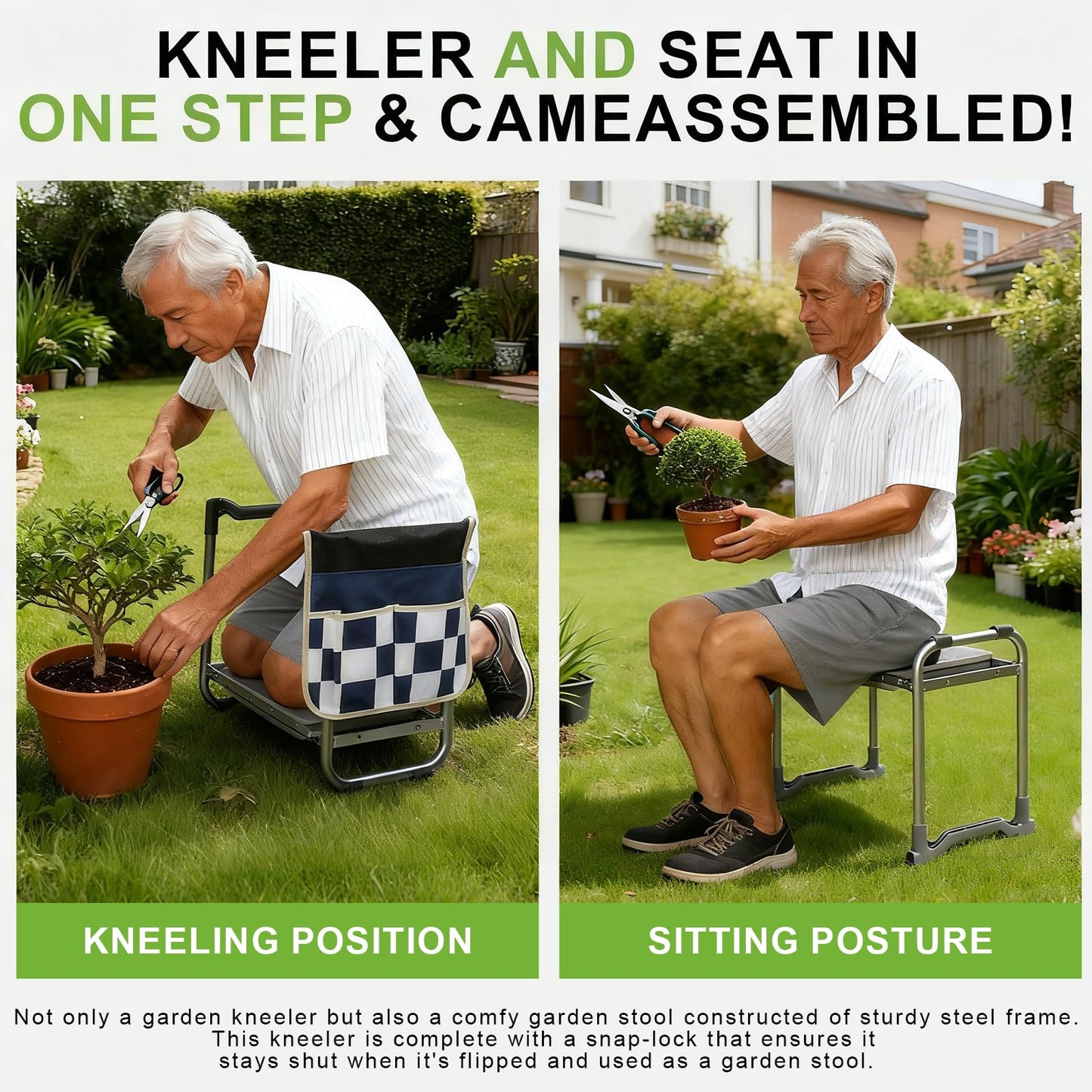 YUFNMKT Garden Kneeler and Seat, Wider Thicker Kneeling Pad, Heavy Duty Garden Stool Includes Gardening Tools Pouch and Bag, Convertible Garden Bench Kneeling Chair/Gifts for Parents Women Seniors