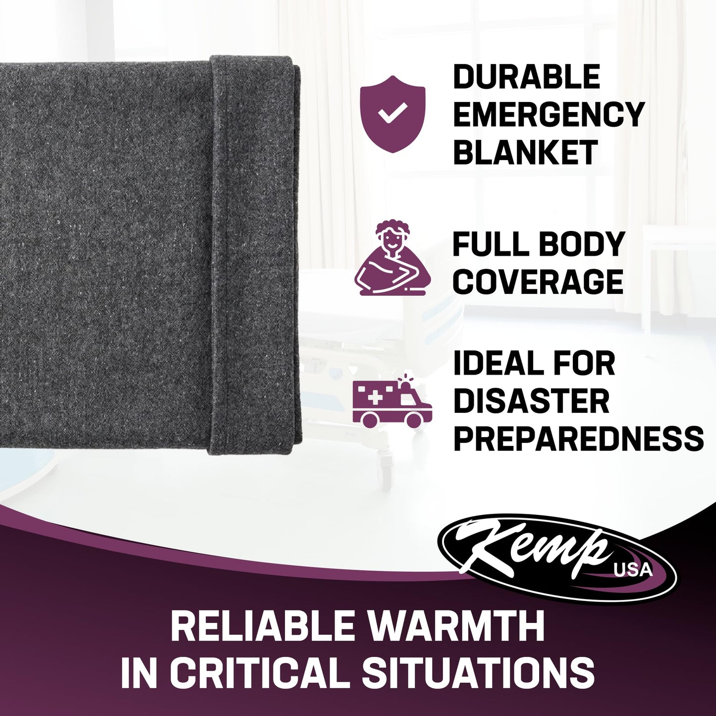 Kemp USA Emergency Relief Blanket Gray 60 x 84 Inch Multipurpose Disaster Preparedness Blanket Cotton Acrylic Polyester Blend Survival Emergency Supply Gear