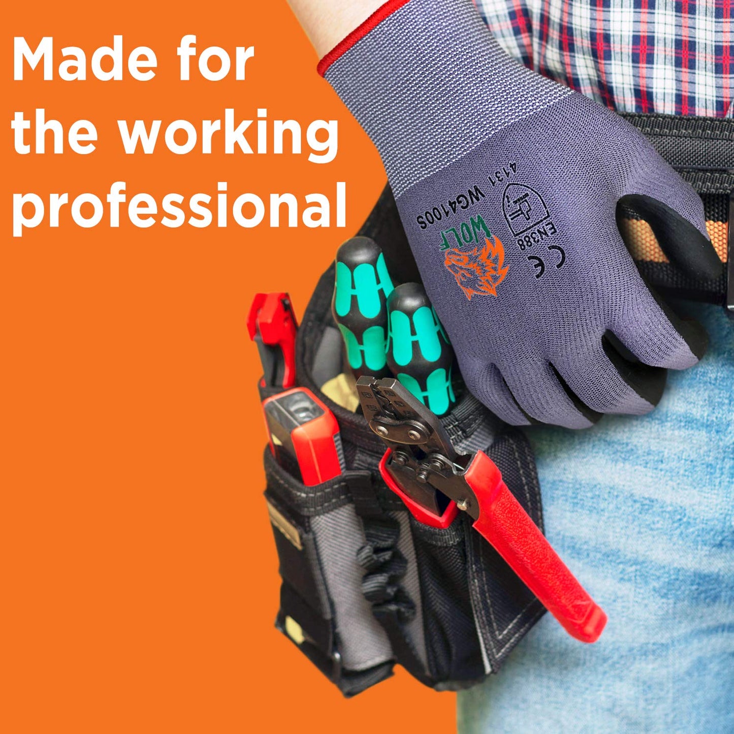 WOLF Ultra-Thin Nitrile Foam Grip Palm Coated Nylon Shell Work Glove, Construction, Gardening, Mechanics, Warehouse, Multi-Purpose, Black (12, Extra Large)