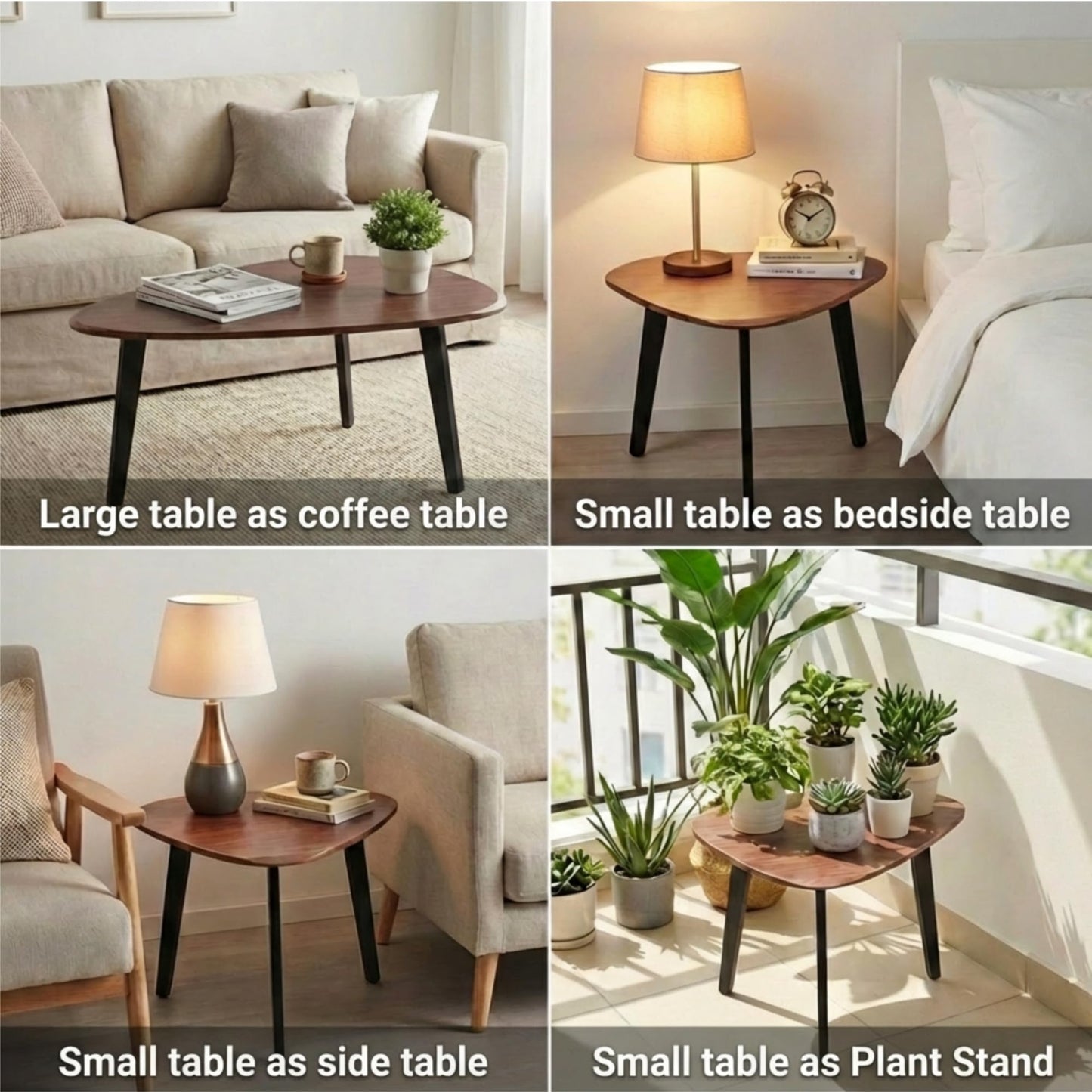 DURISEN Nesting Coffee Table Set of 2-Mid Century Modern Guitar Pick Stacking Tables with Solid Wood Legs-Waterproof Triangle Center Side End Table for Small Living Room,Apartment,Balcony (Walnut)