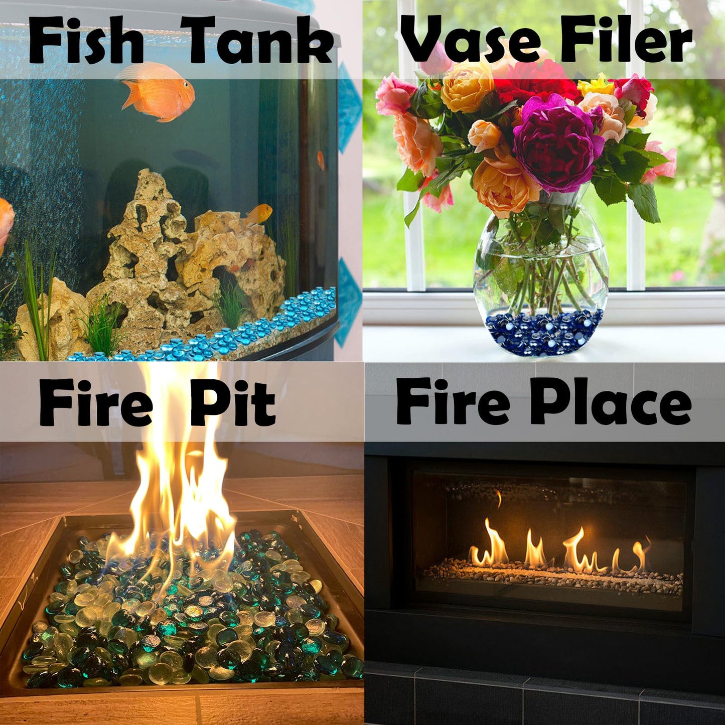 NICOLEKAY 10-Pound Fire Glass Beads - 1/2 inch High Luster Fire Glass Drops for Fireplace Fire Pit | Gas Log Sets | Landscaping | Fish Tank (10 Pounds Caribbean Blue)