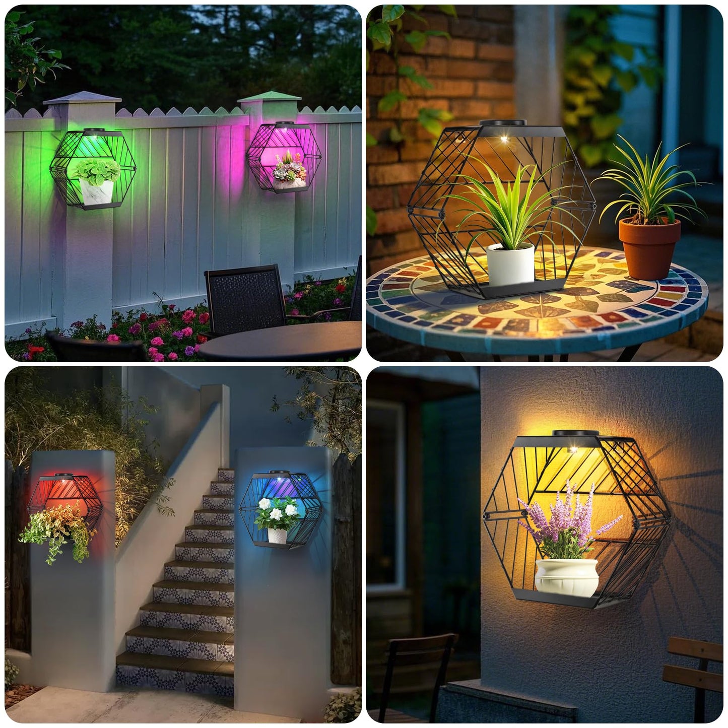GOESWELL Wall Plant Holder with Solar Light: Outdoor Waterproof Wall Lamp Metal Plant Stand Decor for Garden Yard Porch Patio Balcony Fence