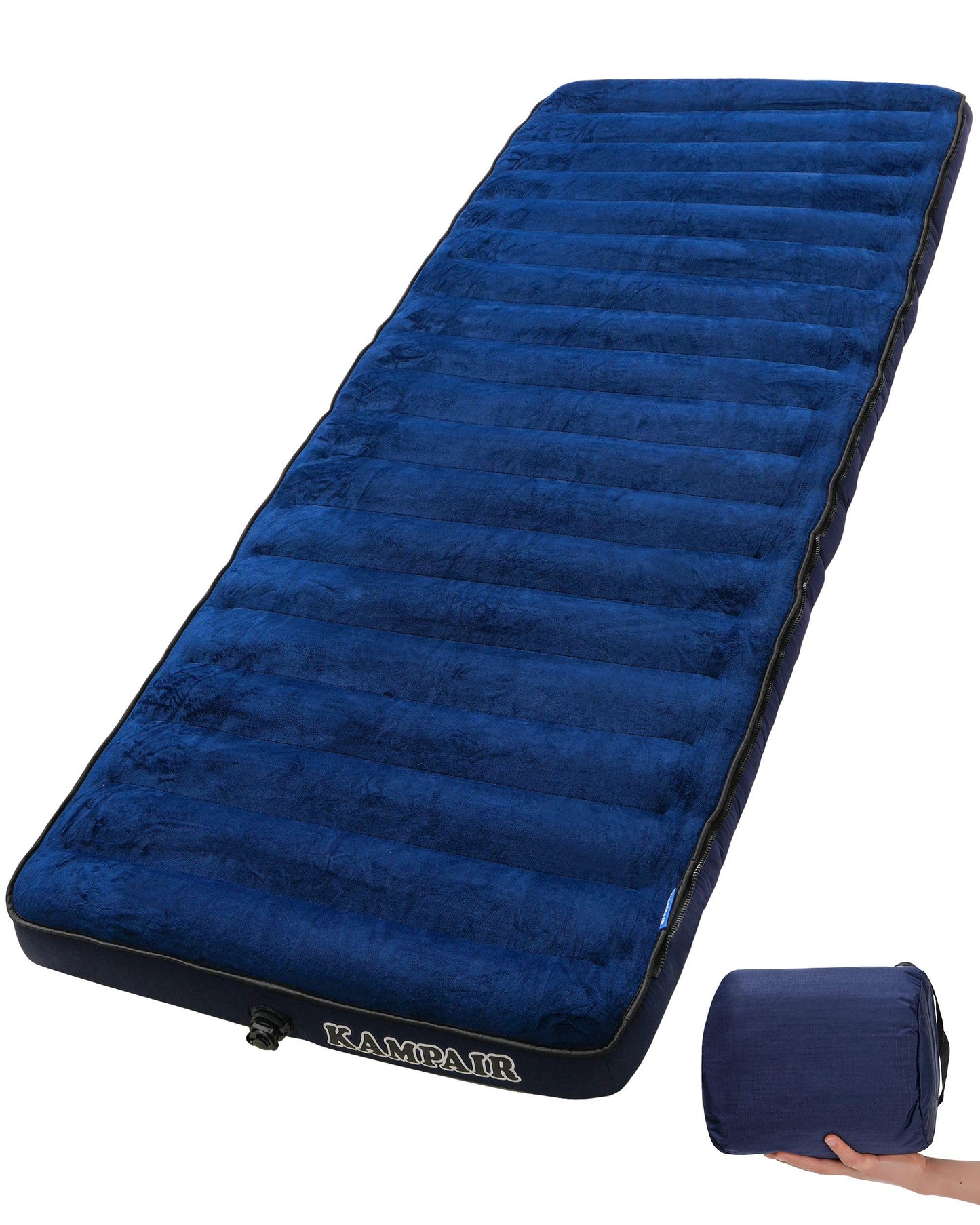 Kampair Inflatable Sleeping Pad for Camping, Extra-Thick 4.75" Single Air Mattress with Soft Velvet Top, Machine Washable, Family Lightweight 4-Season Pad for Traveling & Hiking, Blue