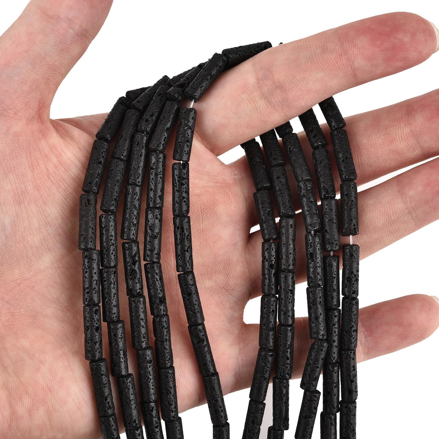 HAAMIIQII Natural Black Lava Tube Beads 13x4mm Column Stone Cylinder Gemstone Loose Beads for Jewelry Making Strand 15 Inch (28-29pcs)