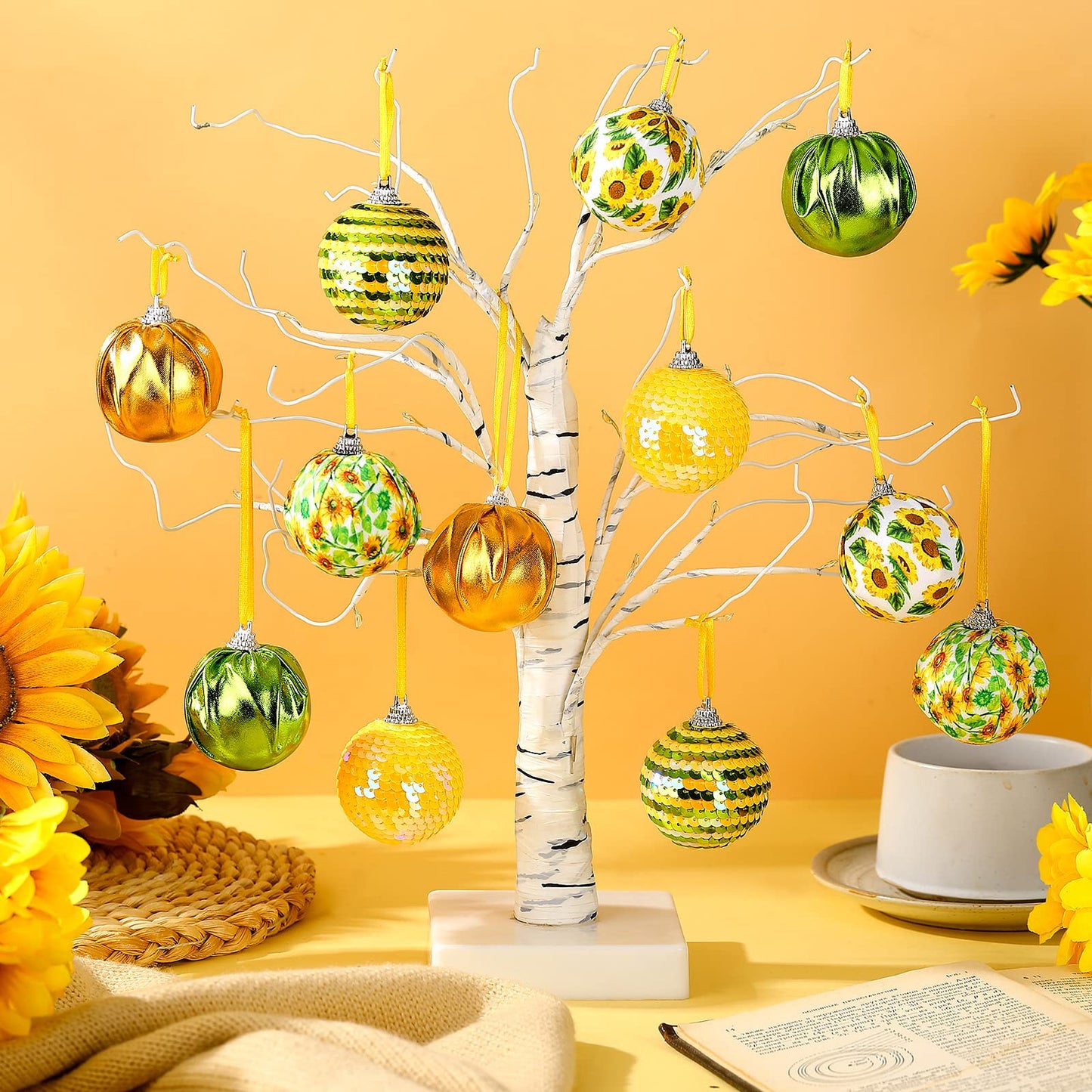 Yuxung 12 Pcs Summer Sunflower Ball Tree Ornaments Sunflower Ball Hanging Ornaments Yellow Honeycomb Balls Tree Decoration for Summer Holiday Theme Birthday Party Favor Supplies