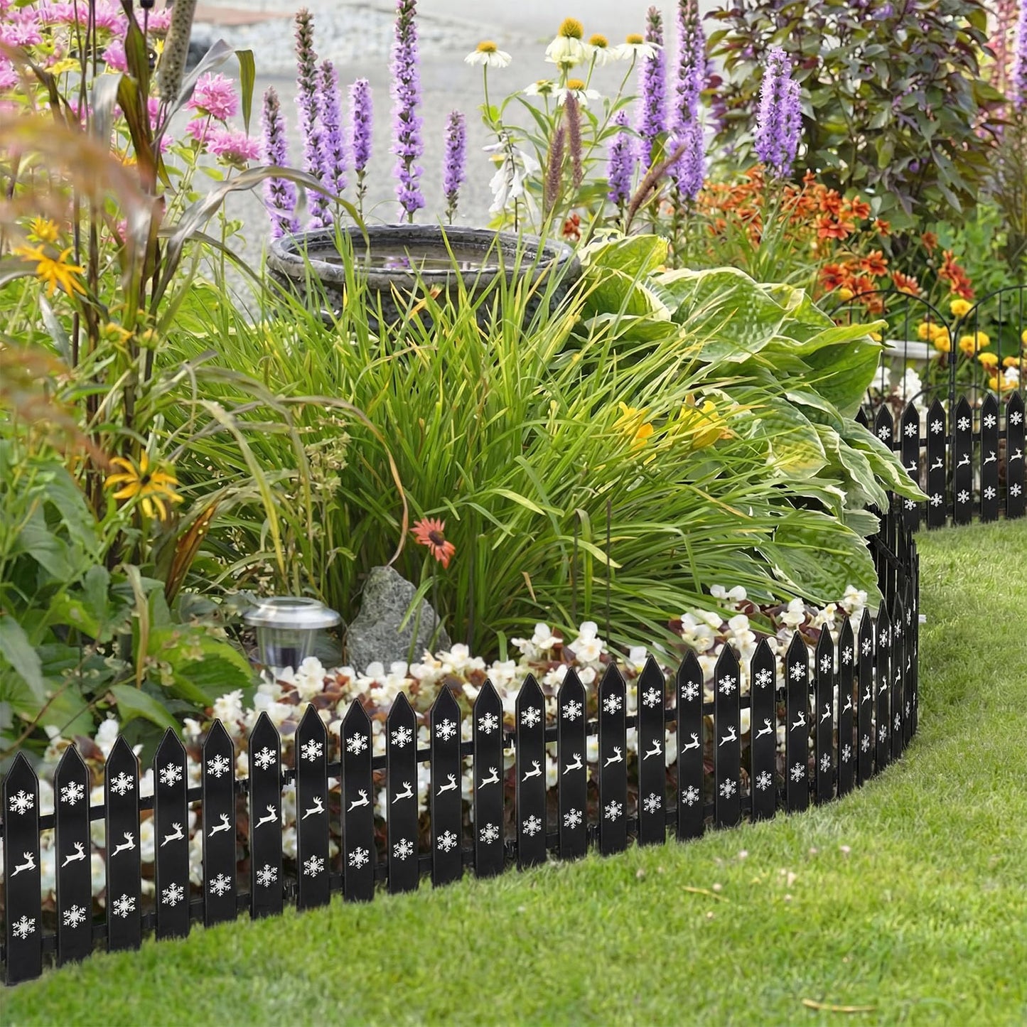 Anglechic 48 Pcs Garden Fence Edging Plastic Picket Barrier Decorative 12 Inch Total Plastic Picket Fence Border for Flower Beds Lawn Edging Landscape Guard for Yard Path Small Animal(Black)