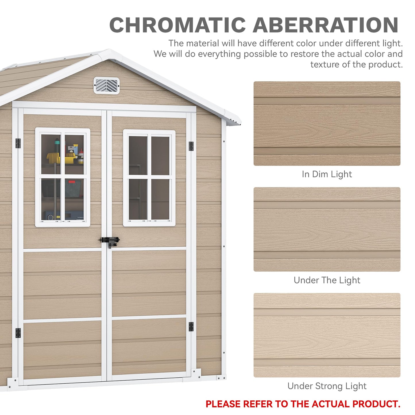 DWVO 6x4.4 FT Outdoor Storage Shed, Plastic Garden Tool Shed with 2 Windows, Double-Wall Outside Shed for Lawn Mower, Garden Tool for Backyard, Patio, Lockable, Beige